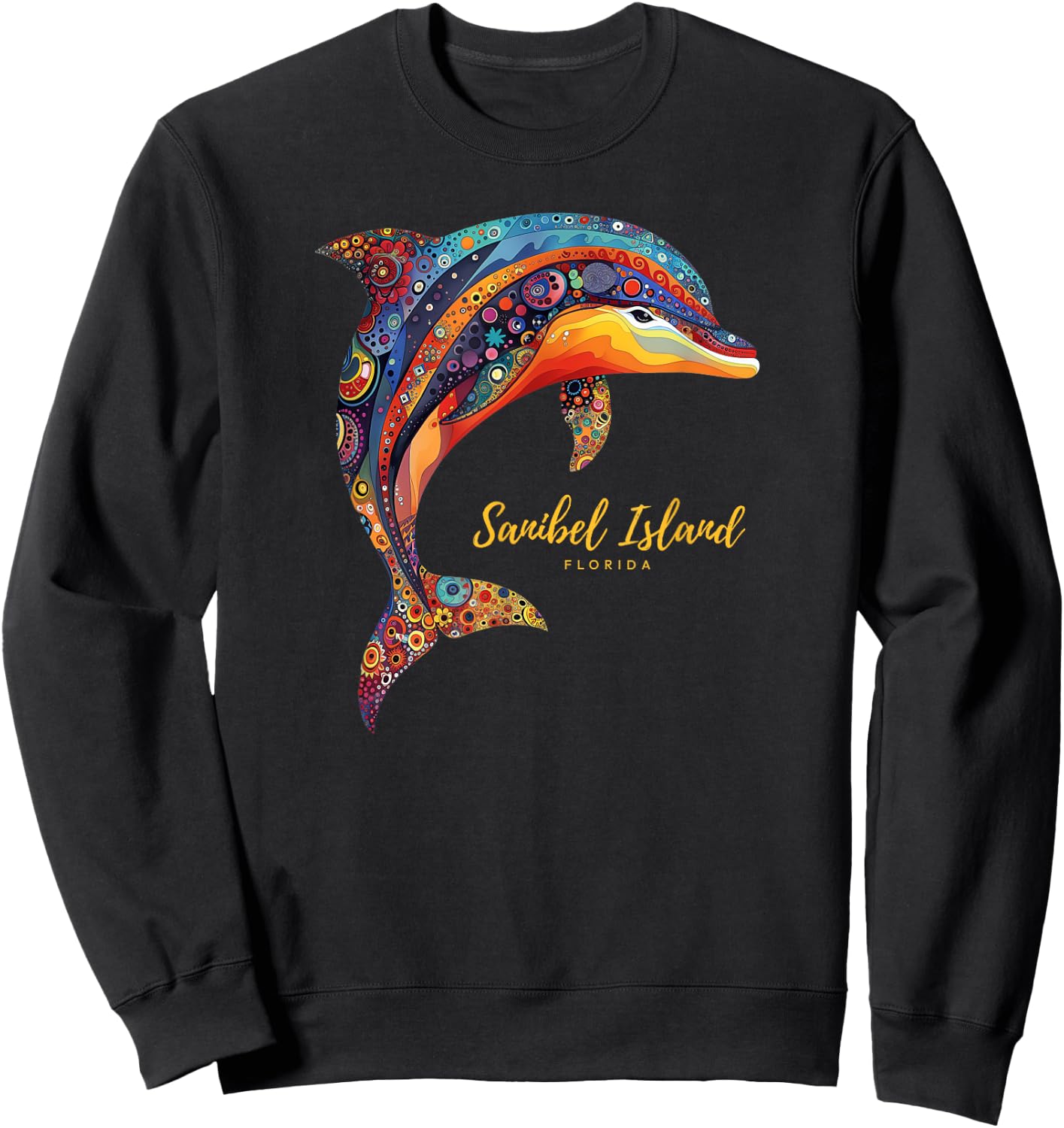 Sanibel Island FL Florida Retro Beach Vacation Ocean Dolphin Women Sweatshirt - Sweatshirt | Black