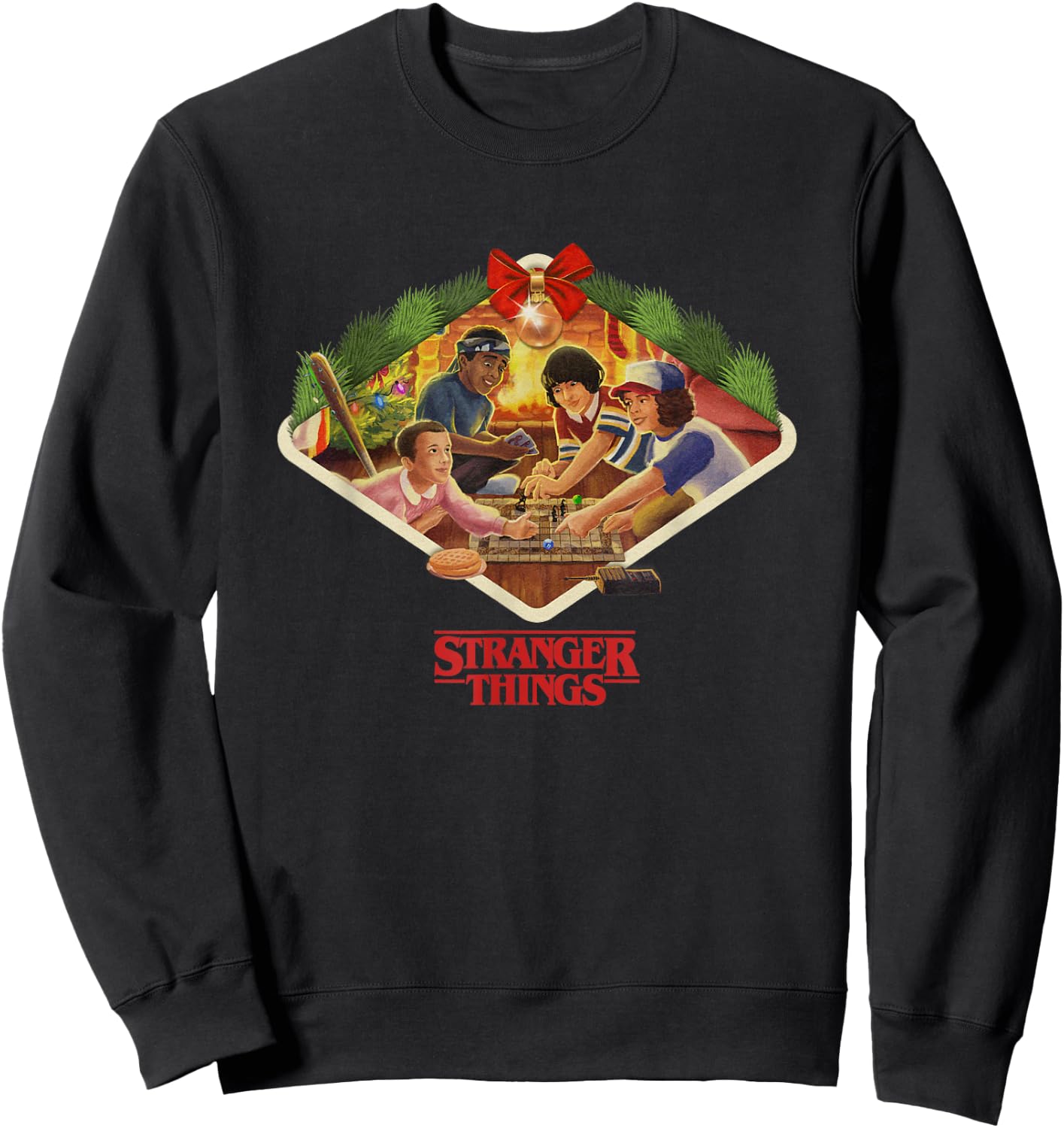 Stranger Things Christmas Main Characters Cozy Chest Frame Sweatshirt - Sweatshirt | Black