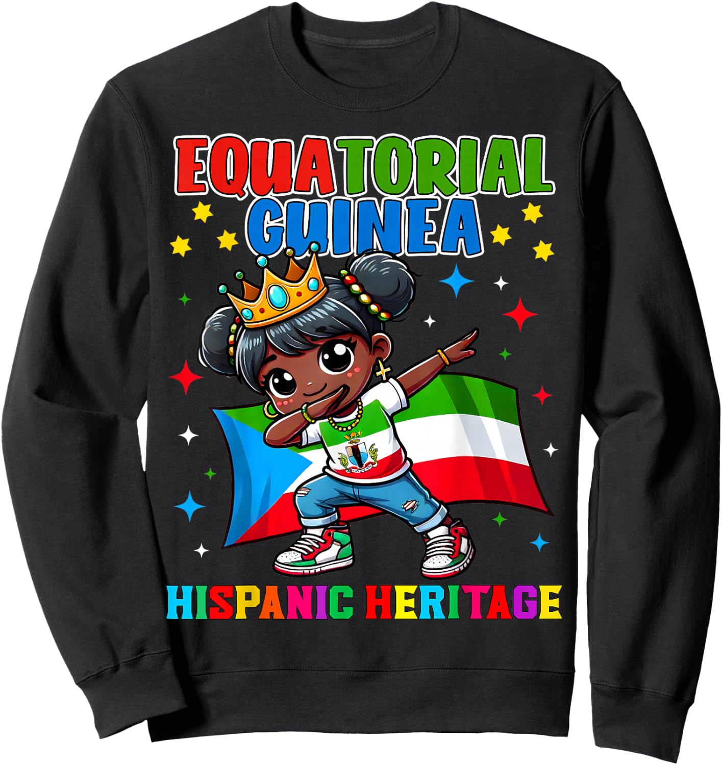 Equatorial Guinea Dabbing Girl Hispanic Heritage Celebration Sweatshirt - Sweatshirt | Black