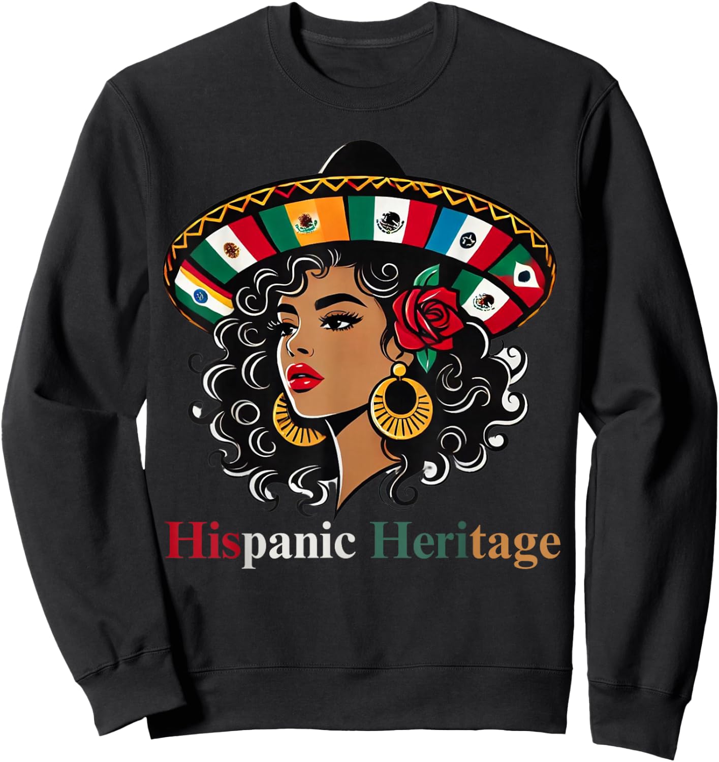 Hispanic Heritage Month Women's Latino All Countries Flags Hat Sweatshirt - Sweatshirt | Black