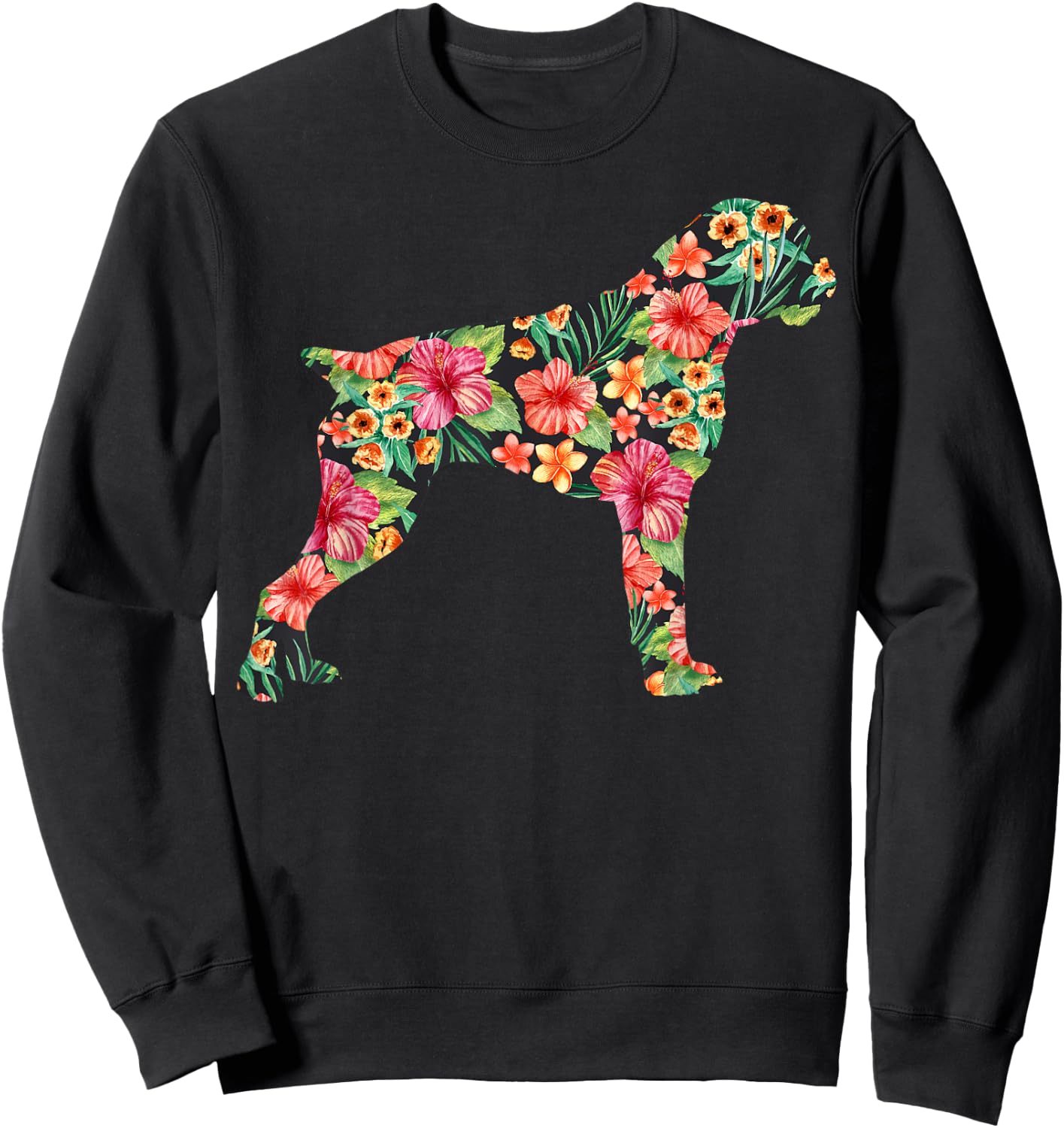 Boxer Flower Funny Dog Silhouette Floral Gifts Women Men Sweatshirt - Sweatshirt | Black