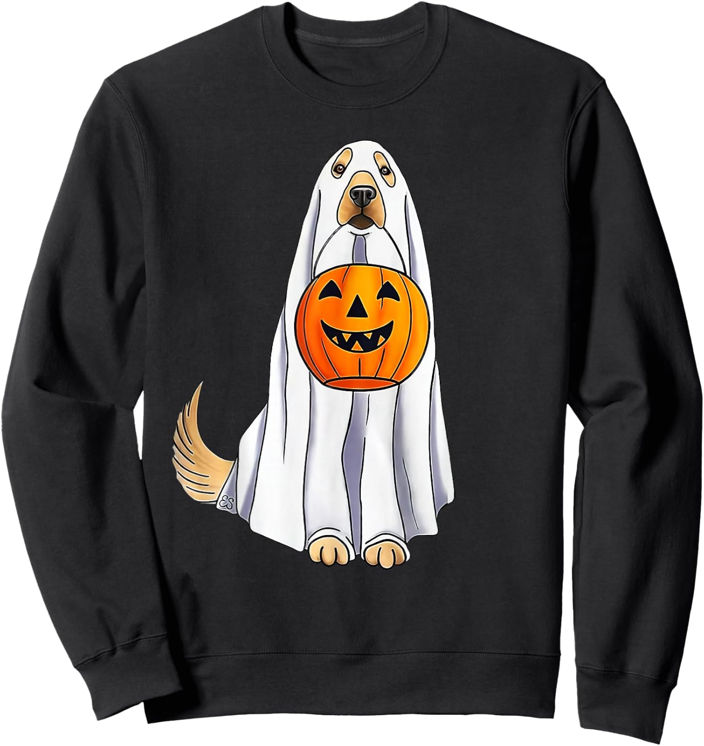 Funny Halloween Golden Retriever Dog Ghost and Pumpkin Women Sweatshirt - Sweatshirt | Black