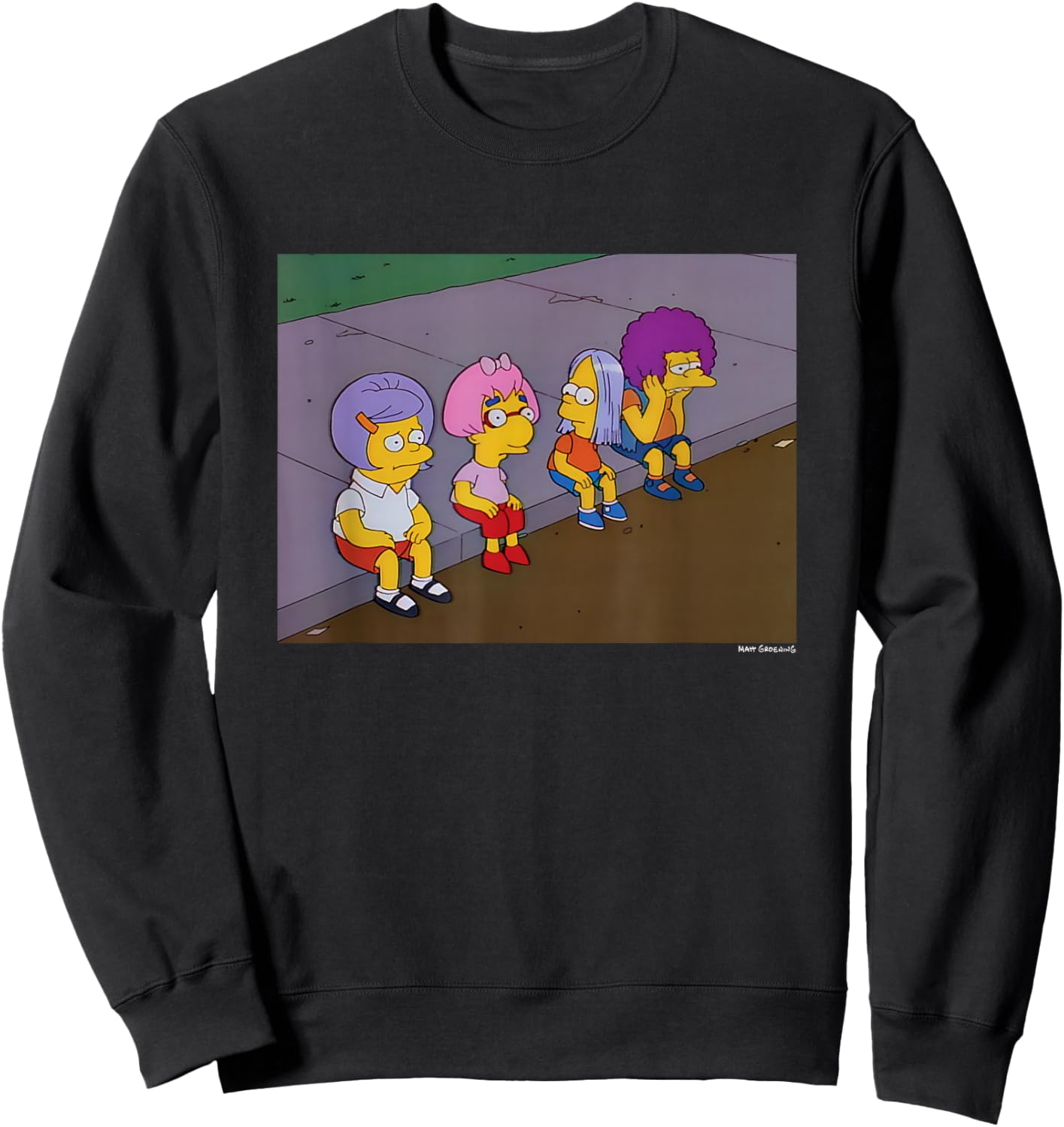 The Simpsons Iconic Characters Road Wigs Group Shot Logo Sweatshirt - Sweatshirt | Black