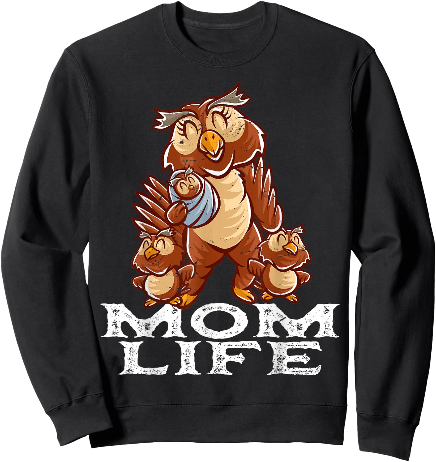 Owl Mama Mom Life Mommy Bird Mama Family Mother's Day Sweatshirt - Sweatshirt | Black