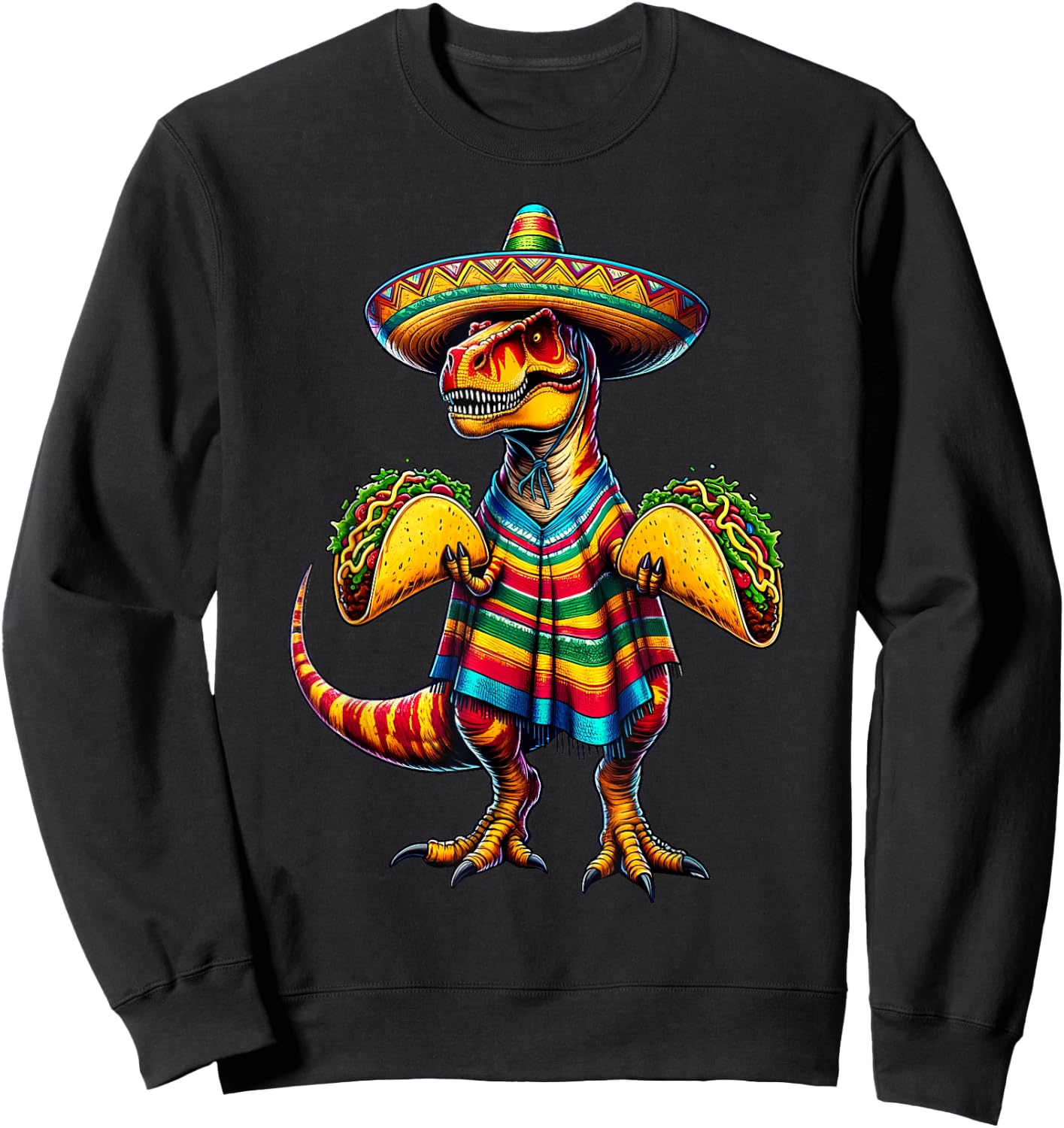 T-rex Dinosaur Taco Lover Cinco de Mayo Sombrero Poncho Sweatshirt - Sweatshirt | Black
