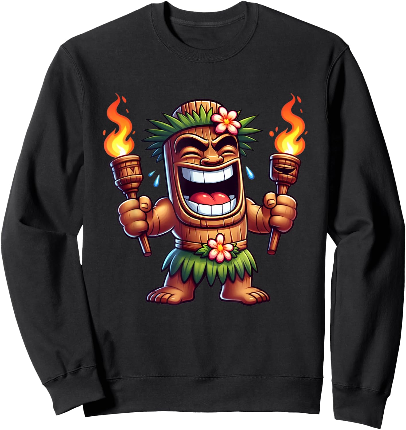 Tiki Shirt Man Hawaiian Summer Tropical Luau Party Kids Sweatshirt - Sweatshirt | Black