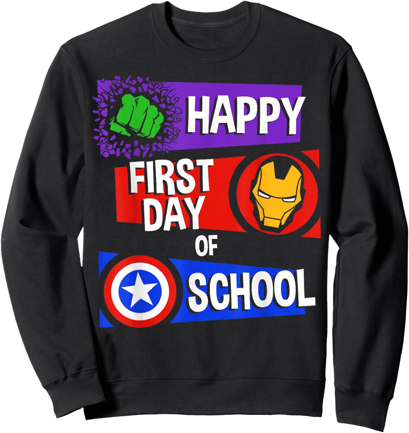Marvel Avengers Happy First Day of School Text Sweatshirt - Sweatshirt | Black