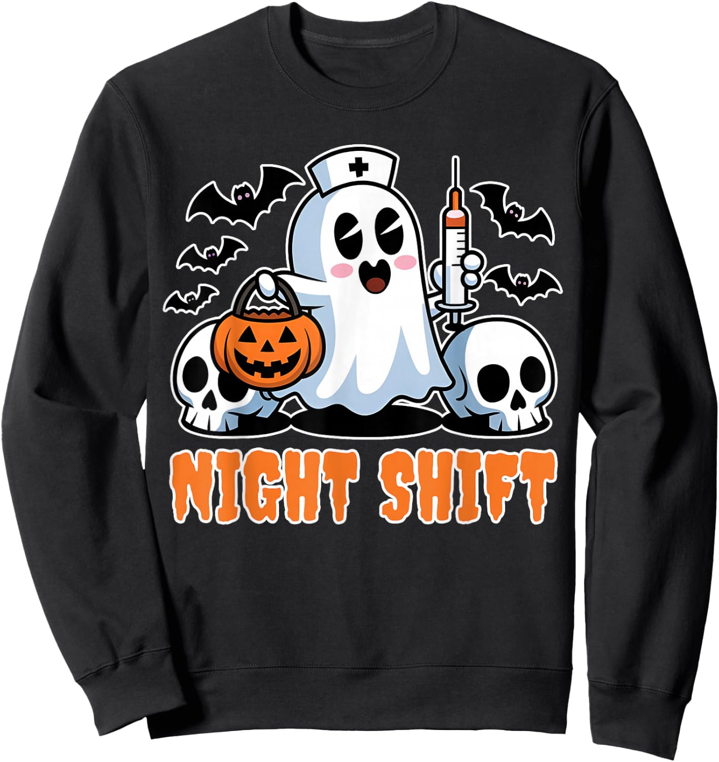 Halloween T Shirts for Nurses Night Shift Nurses Scrub Top Sweatshirt - Sweatshirt | Black