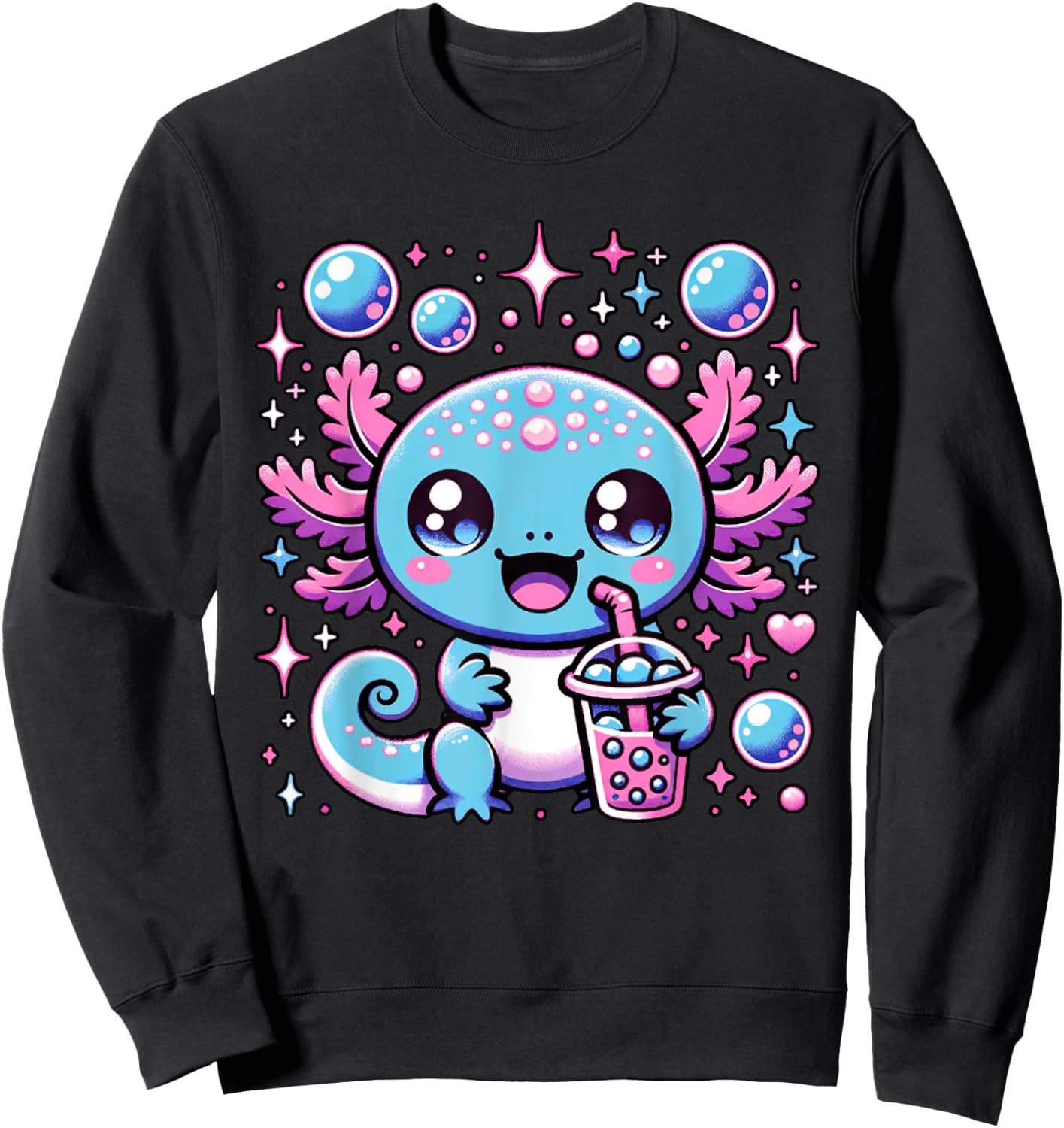 Cute Axolotl Bubble Boba Tea Anime Girls Boys Kids Women Sweatshirt - Sweatshirt | Black