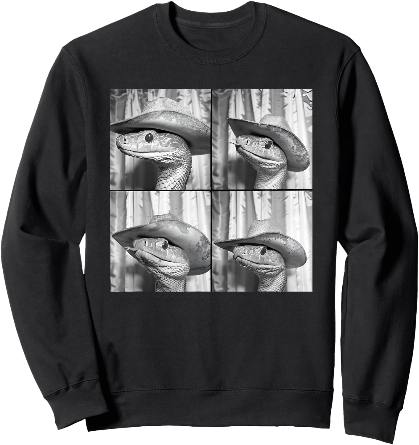 Snake Wearing Cowboy Hat Funny Animal Photobooth Rattlesnake Sweatshirt - Sweatshirt | Black