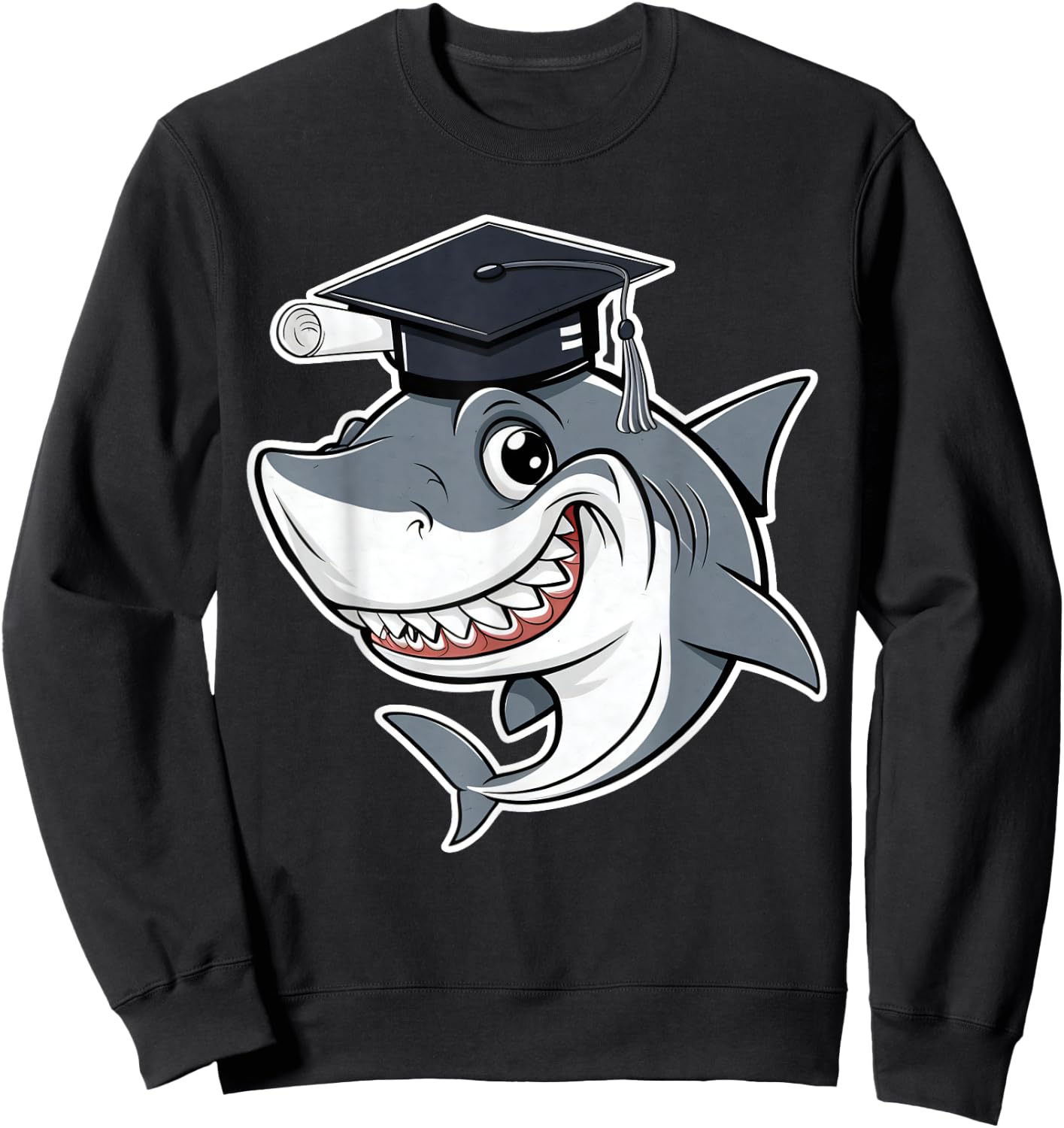 Great White Shark Graduation Cap Class of 2025 Shark Lover Sweatshirt - Sweatshirt | Black