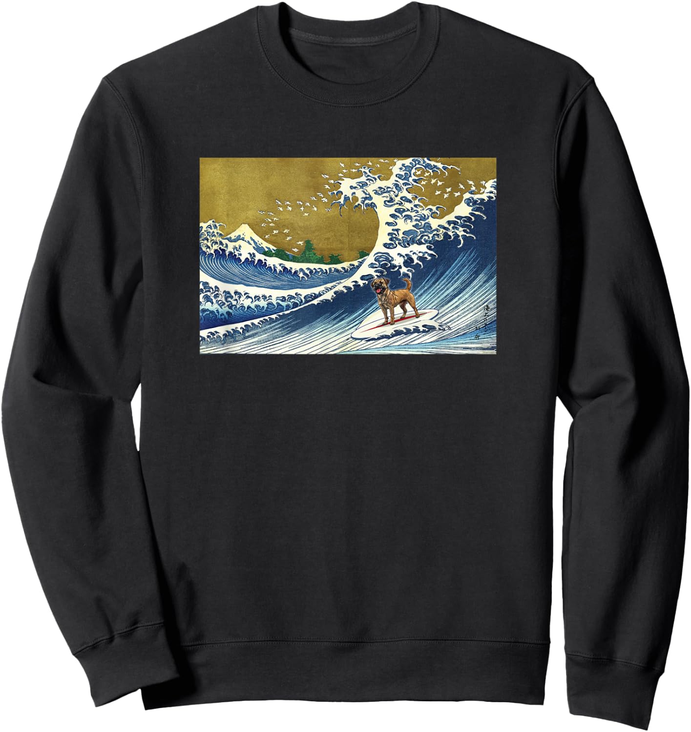 Funny Retro Vintage Surfing a Wave Border Terrier Lover Sweatshirt - Sweatshirt | Black