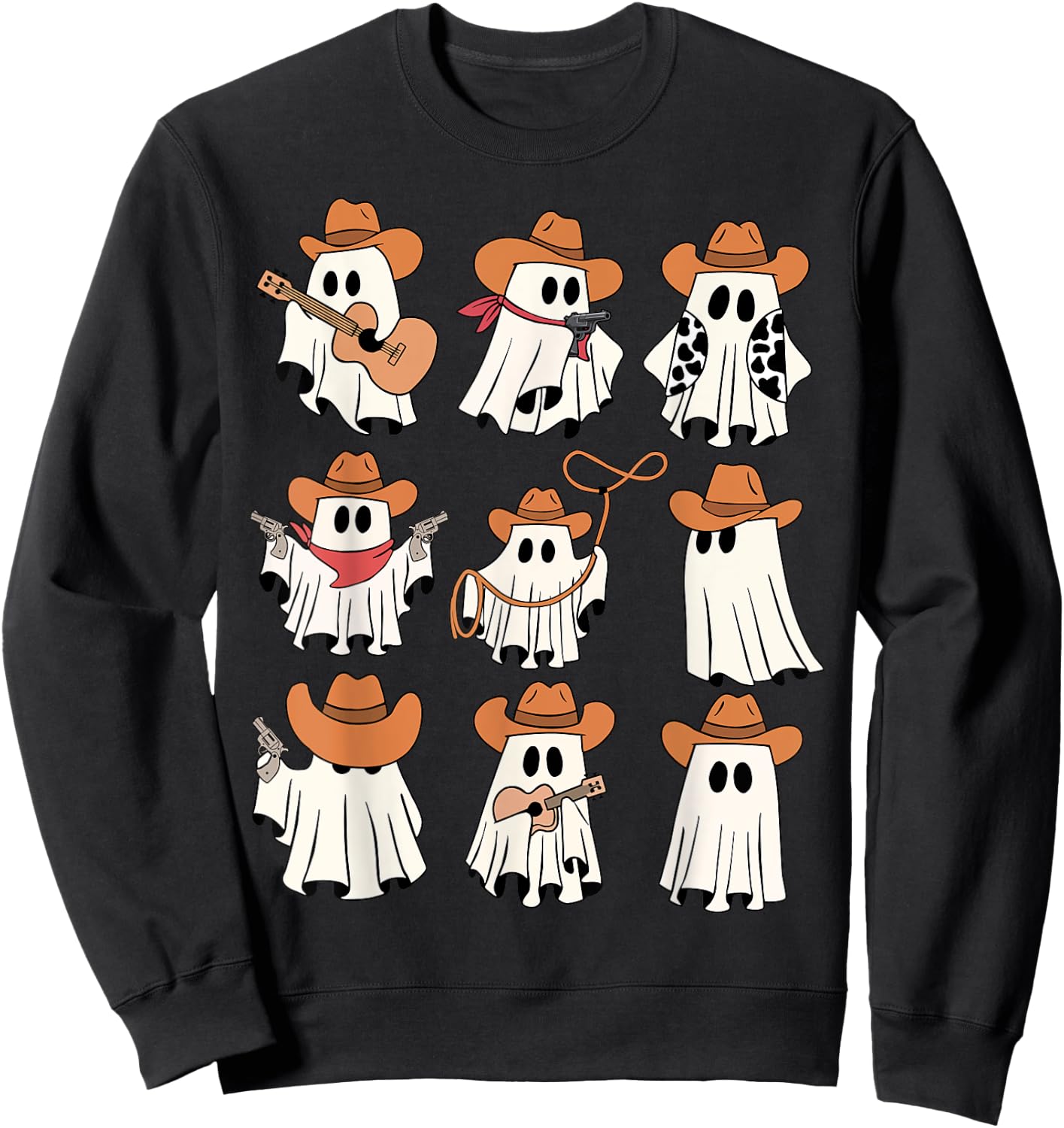 Retro Western Halloween Cowboy Ghost Collage Spooky Season Sweatshirt - Sweatshirt | Black