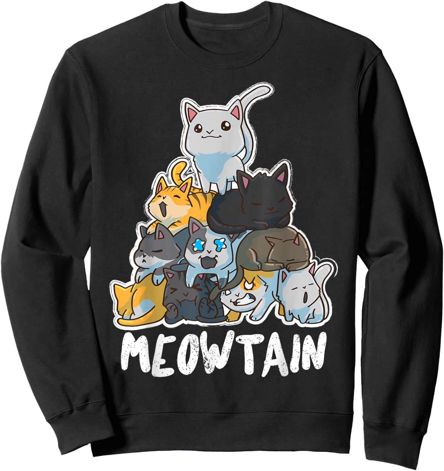 Anime Cats Kawaii Neko Pile Moewtain Sweatshirt - Sweatshirt | Black