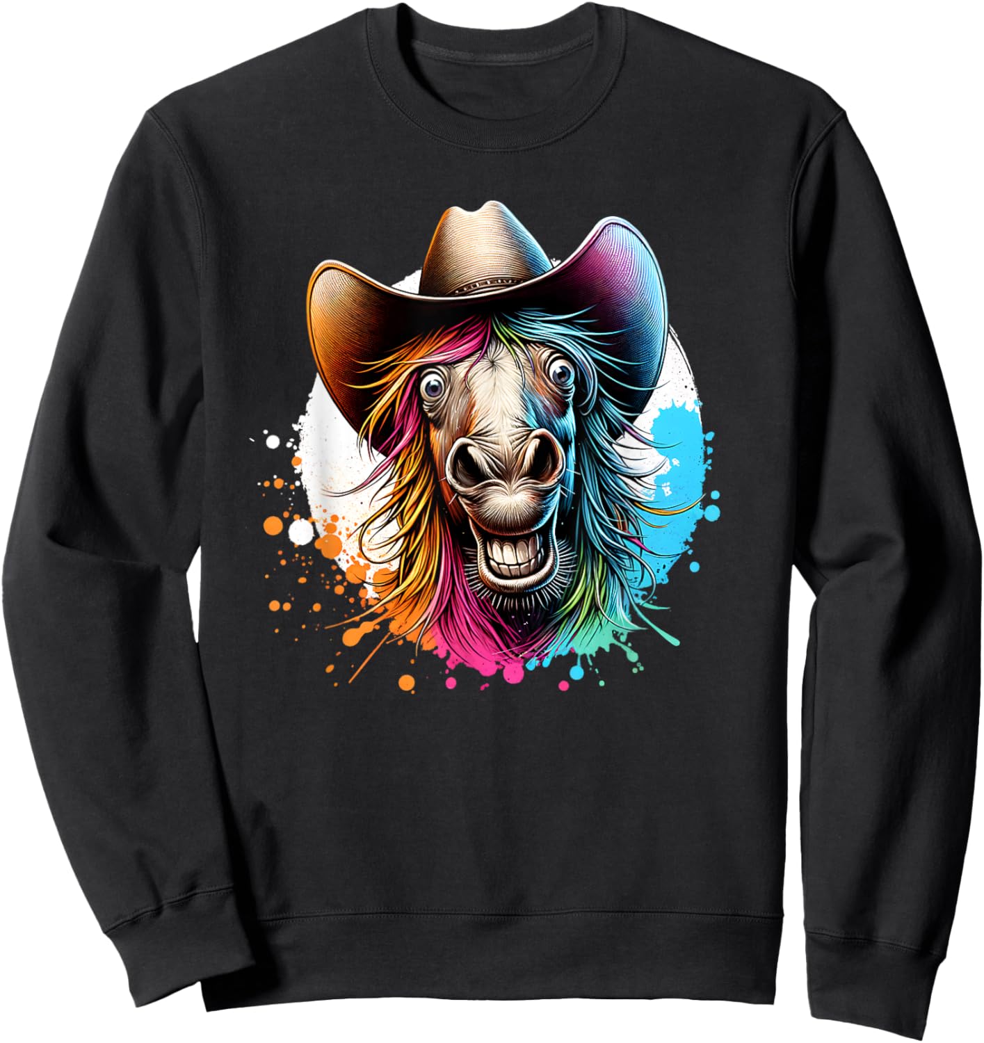 Funny Horse With Cowboy Hat Sweatshirt - Sweatshirt | Black