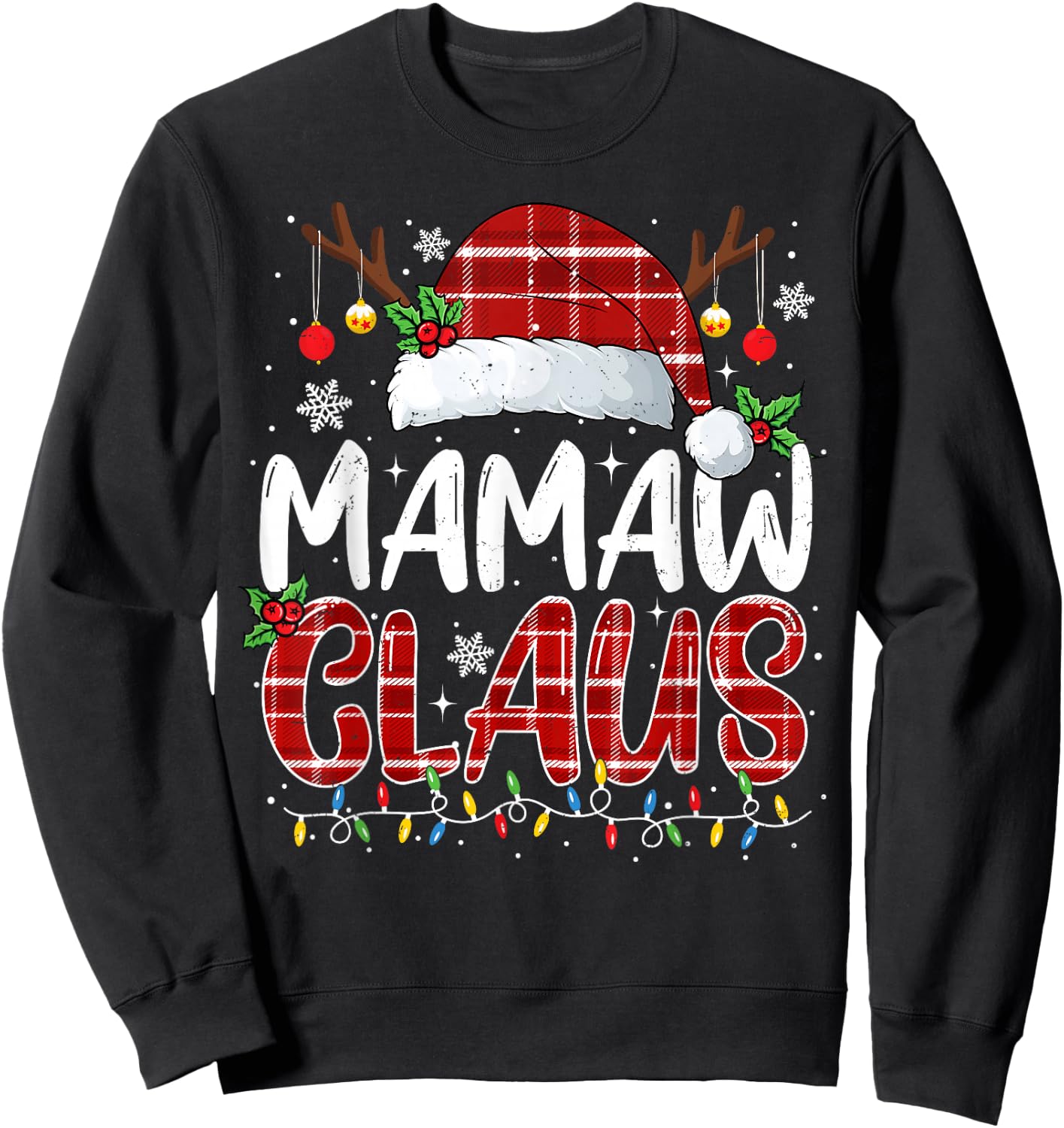 Mamaw Claus Christmas Lights Pajama Family Matching Sweatshirt - Sweatshirt | Black