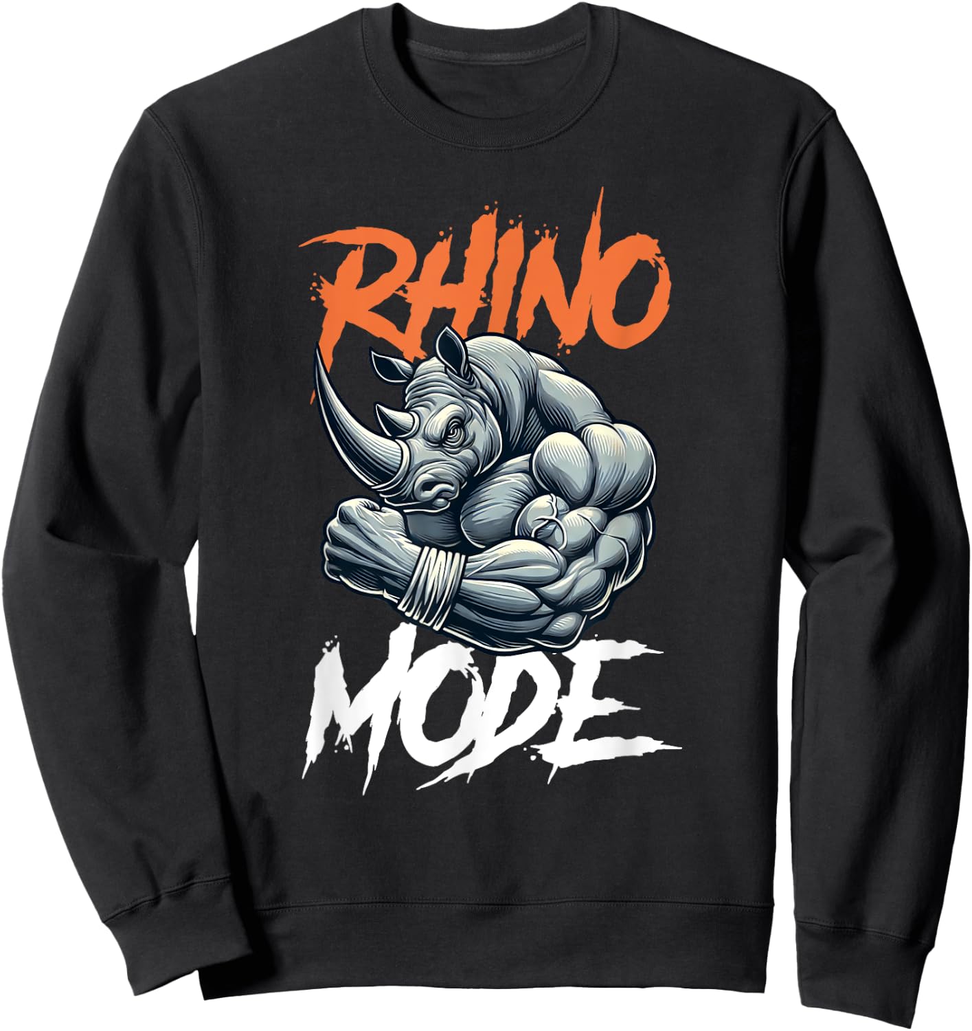 Vintage Art Rhino MODE Kawai Pet Lovers Funny Animal Happily Sweatshirt - Sweatshirt | Black