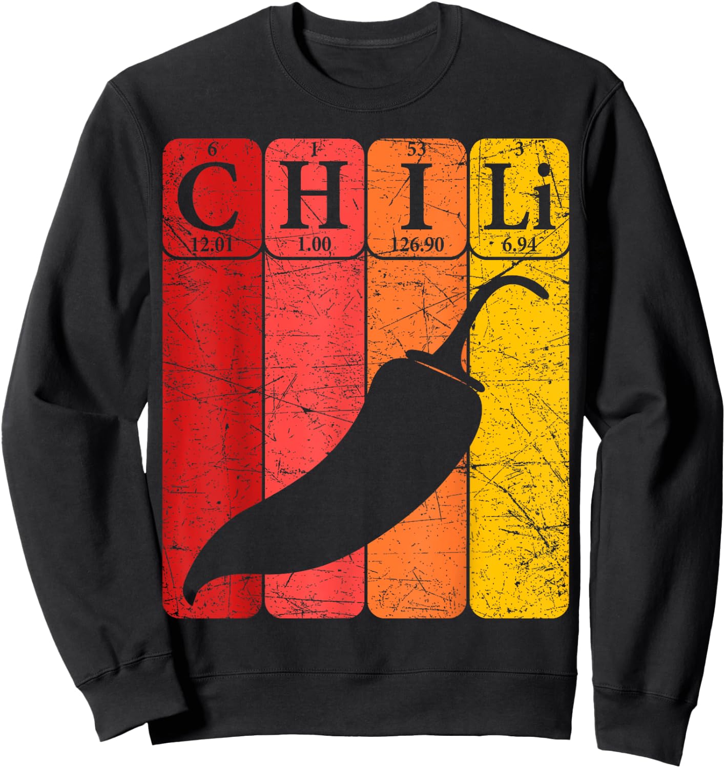 Chili Periodic Table Elements Chili Pepper Spicy Food Retro Sweatshirt - Sweatshirt | Black