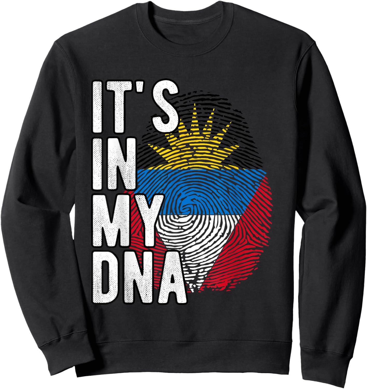 Funny it's in my DNA Antigua and Barbuda flag Fingerprint Sweatshirt - Sweatshirt | Black