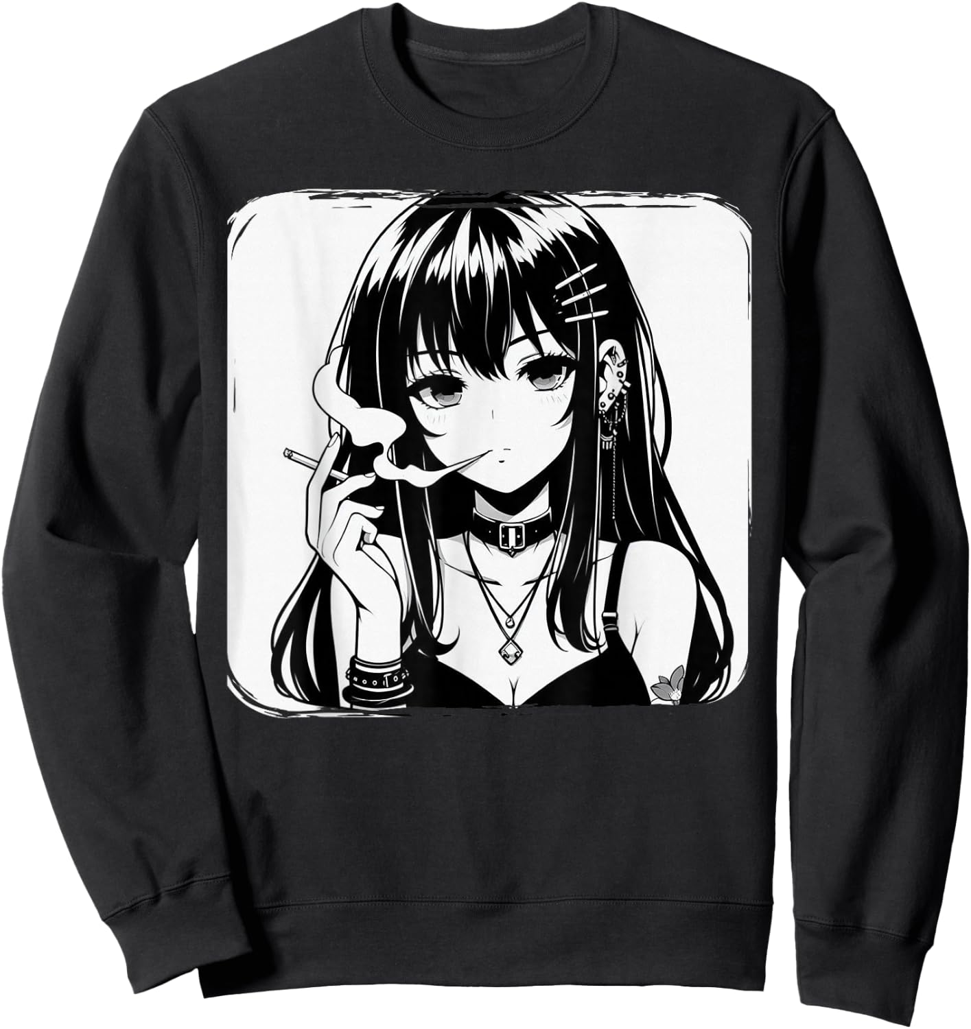 Anime Horror Girl Aesthetic Grunge Waifu Japanese Otaku Sweatshirt - Sweatshirt | Black