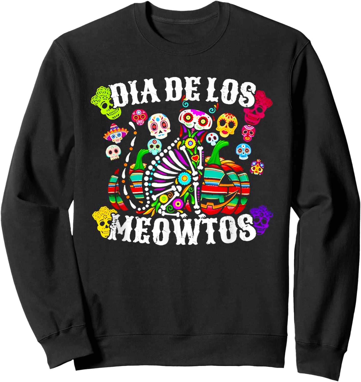Dia De Los Meowtos Mexicano Sweatshirt - Sweatshirt | Black