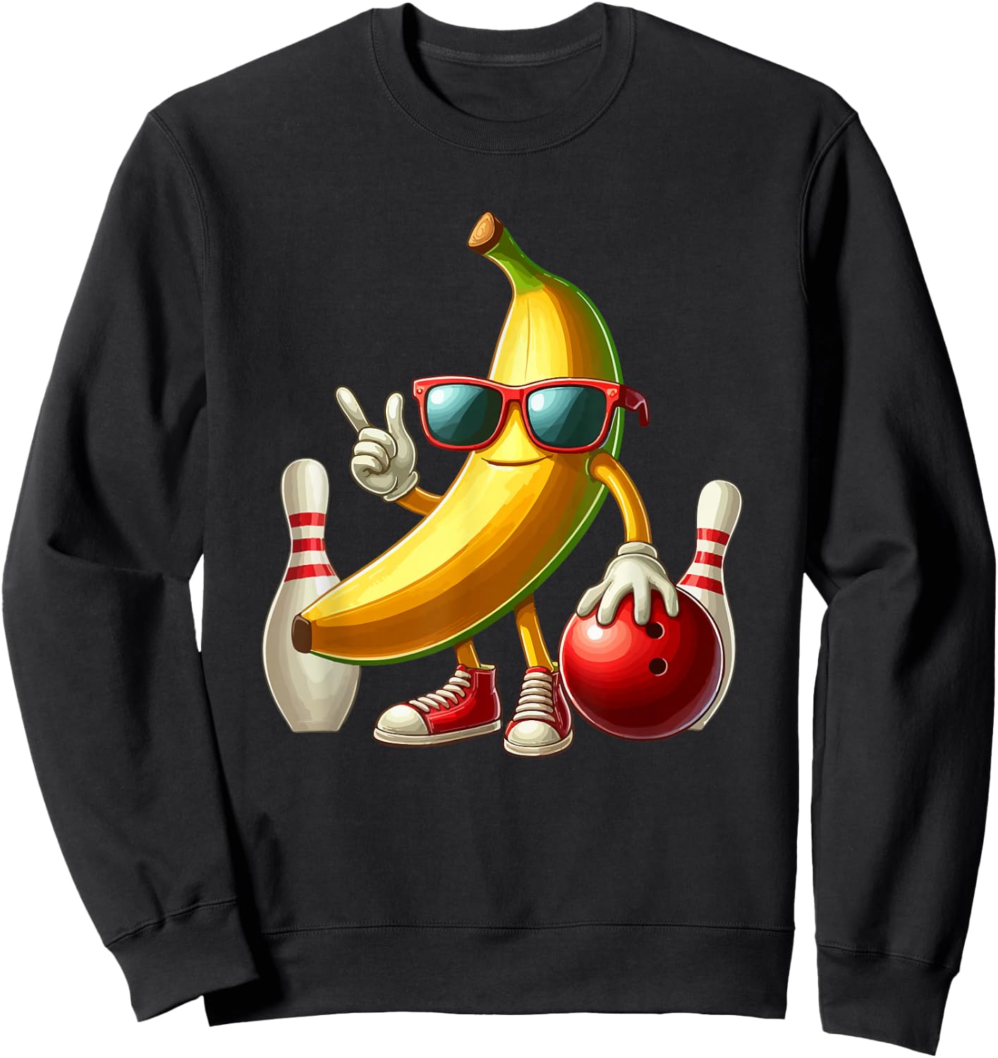 Banana Sunglasses Playing Bowling Funny Fruit Sport Player Sweatshirt - Sweatshirt | Black