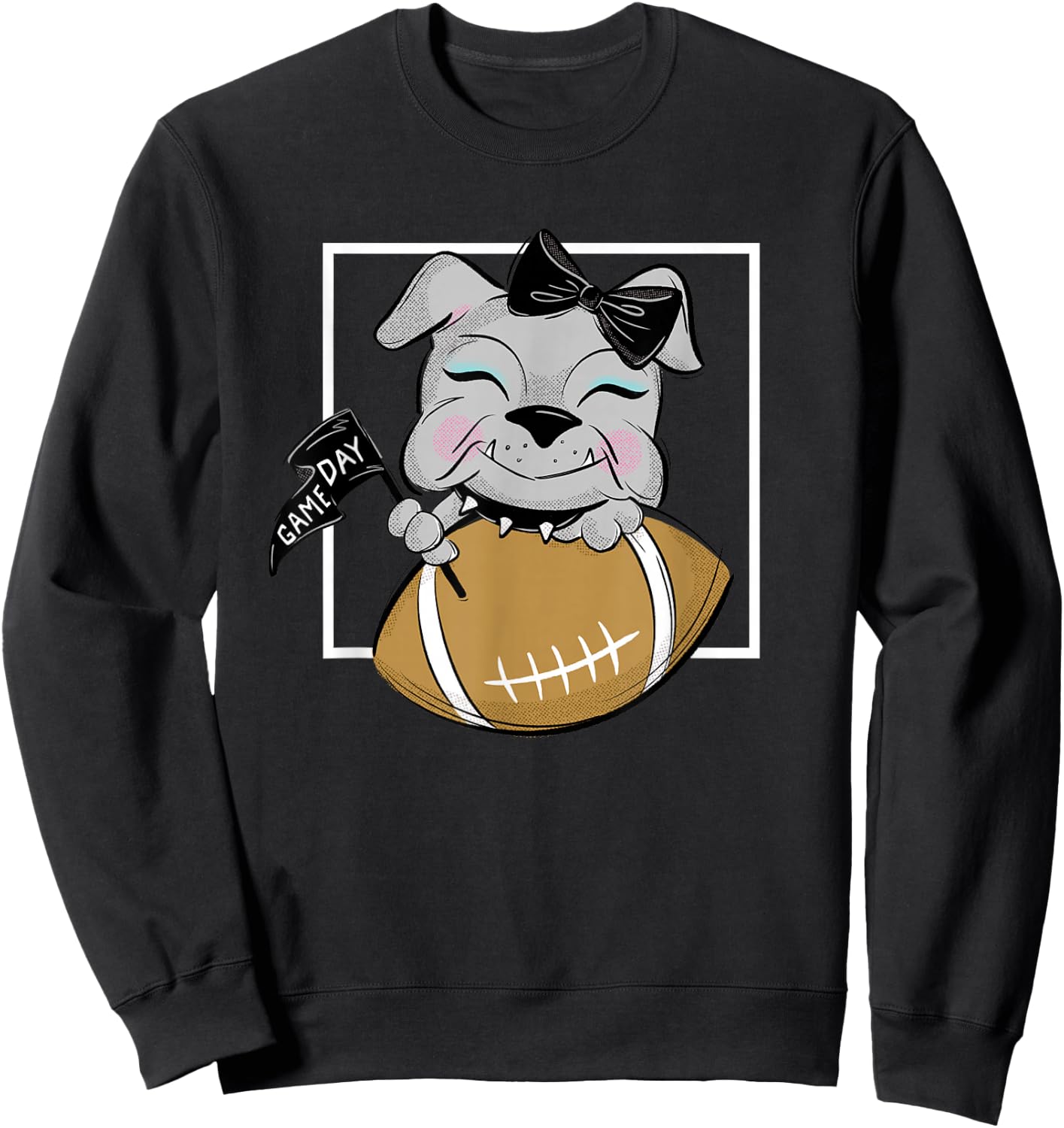 Cute Game Day Bulldog Women and Girls Football Sweatshirt - Sweatshirt | Black