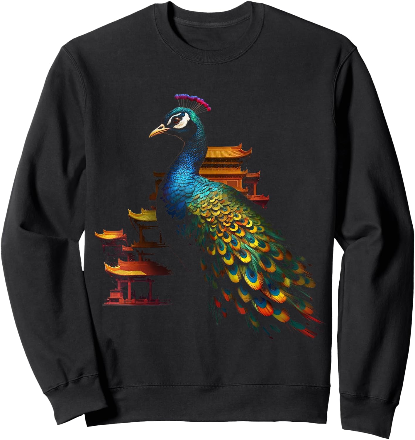 Peacock Architecture Art - Animal Bird Peacock Sweatshirt - Sweatshirt | Black