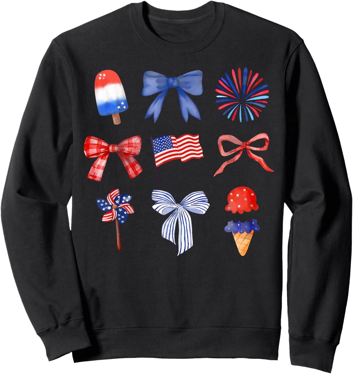 Coquette Bow Ice Cream America Freedom Patriotic 4th Of July Sweatshirt - Sweatshirt | Black