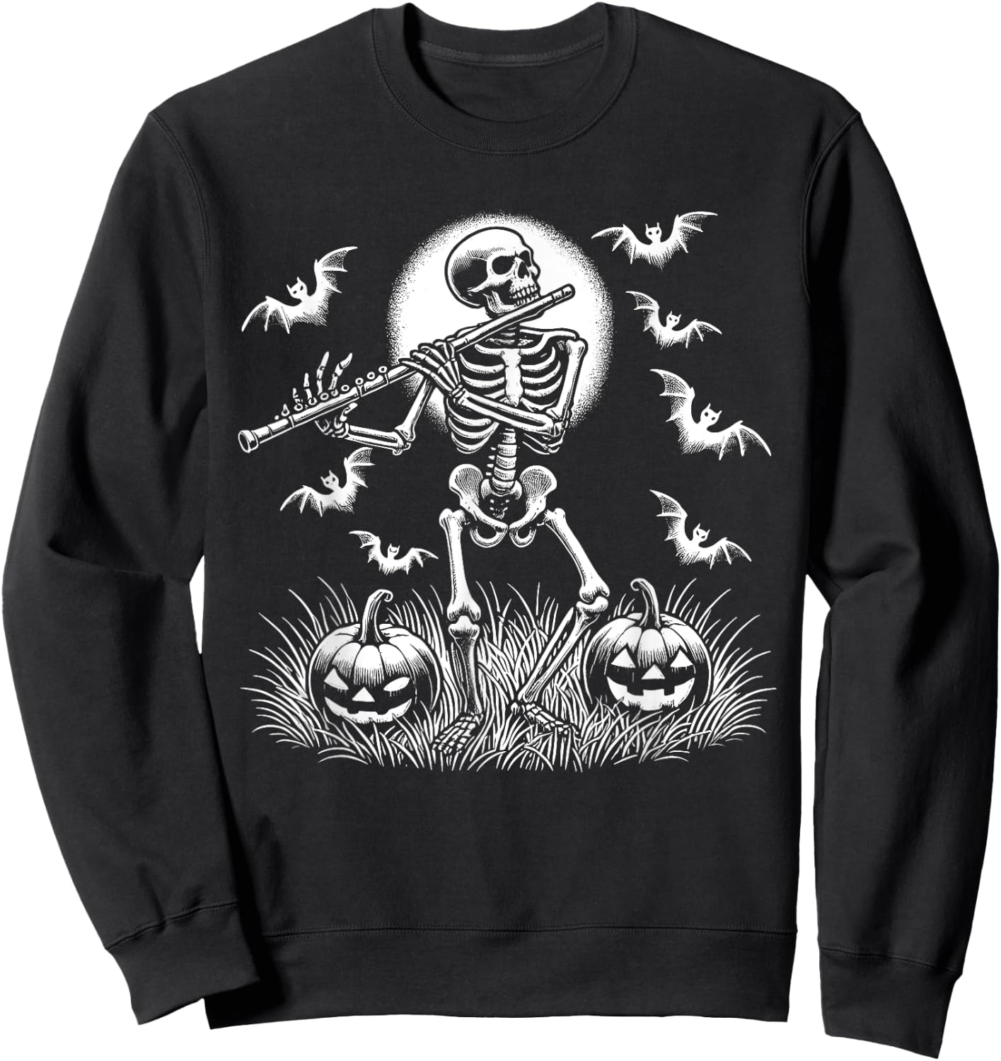 Funny Flute Skeleton Flutist Halloween Kids Sweatshirt - Sweatshirt | Black