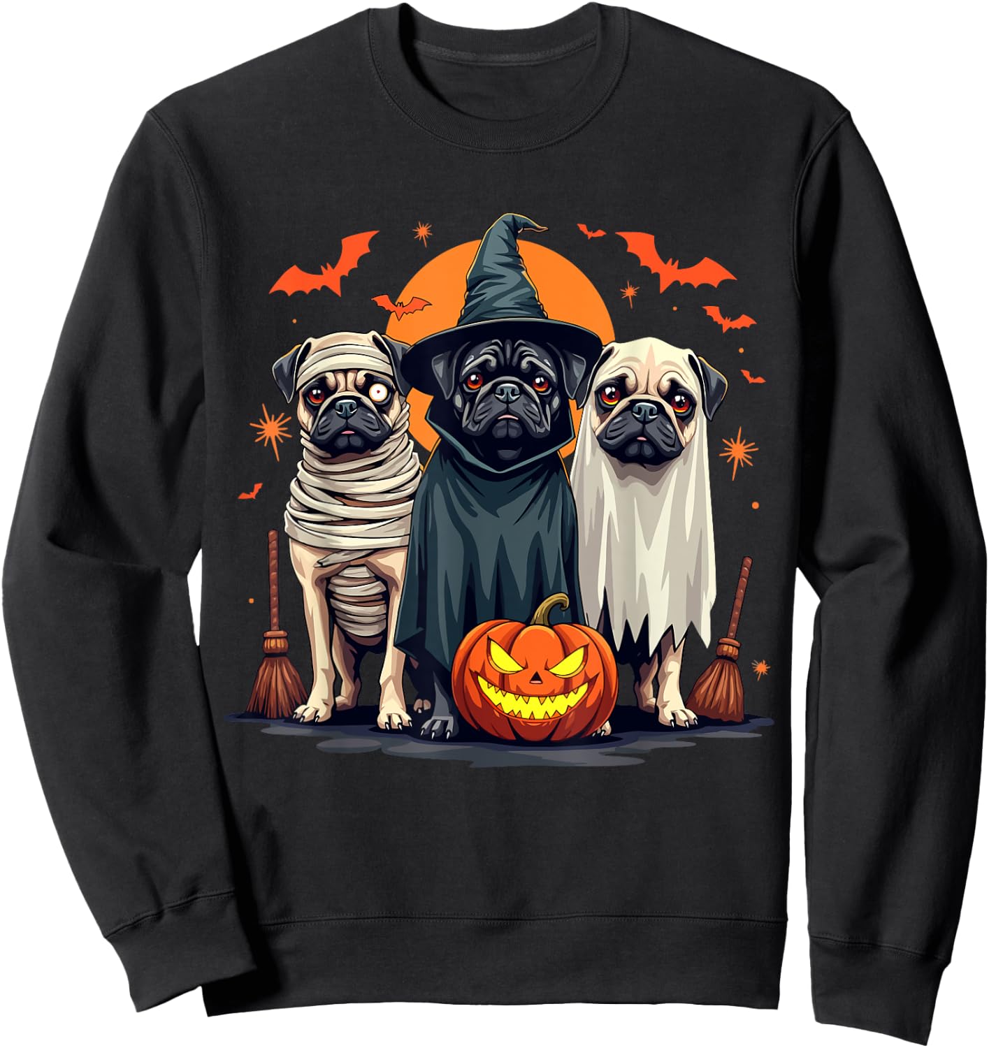 Pug Halloween Costume Mummy Witch Ghost Dog Lover Sweatshirt - Sweatshirt | Black