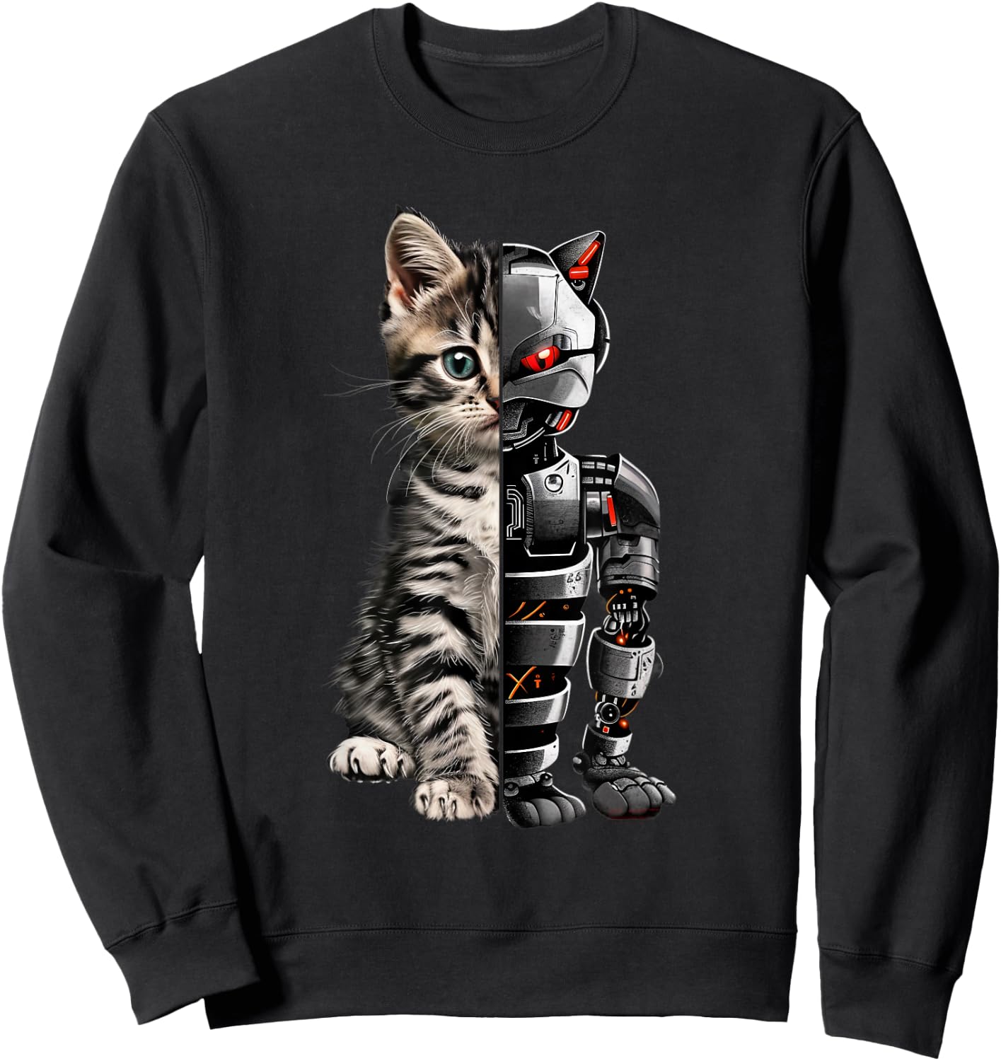 Funny Cat Robot Animal Lover Cyborg Cat Robot Cat Sweatshirt - Sweatshirt | Black