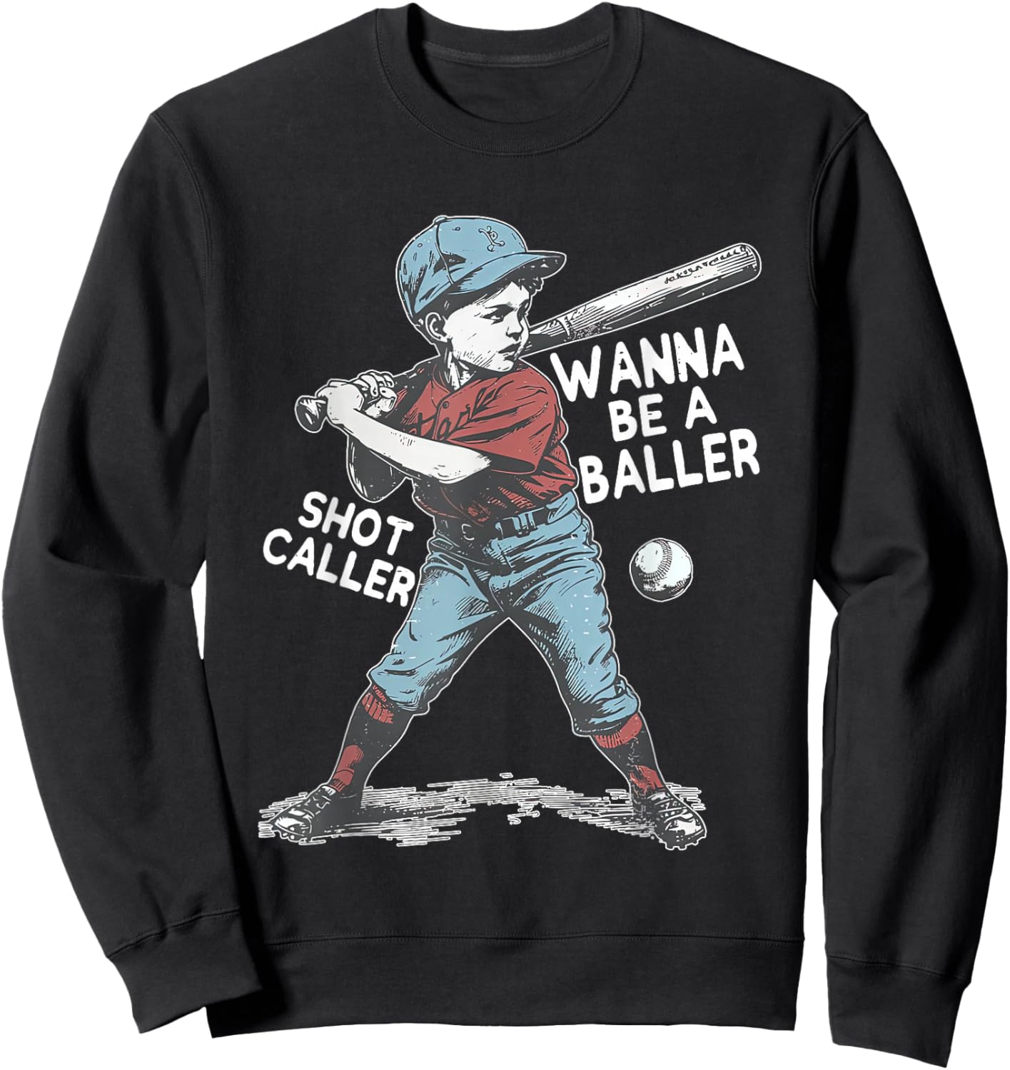 Wanna be a baller shot caller Retro baseball Vintage Boy Kid Sweatshirt - Sweatshirt | Black