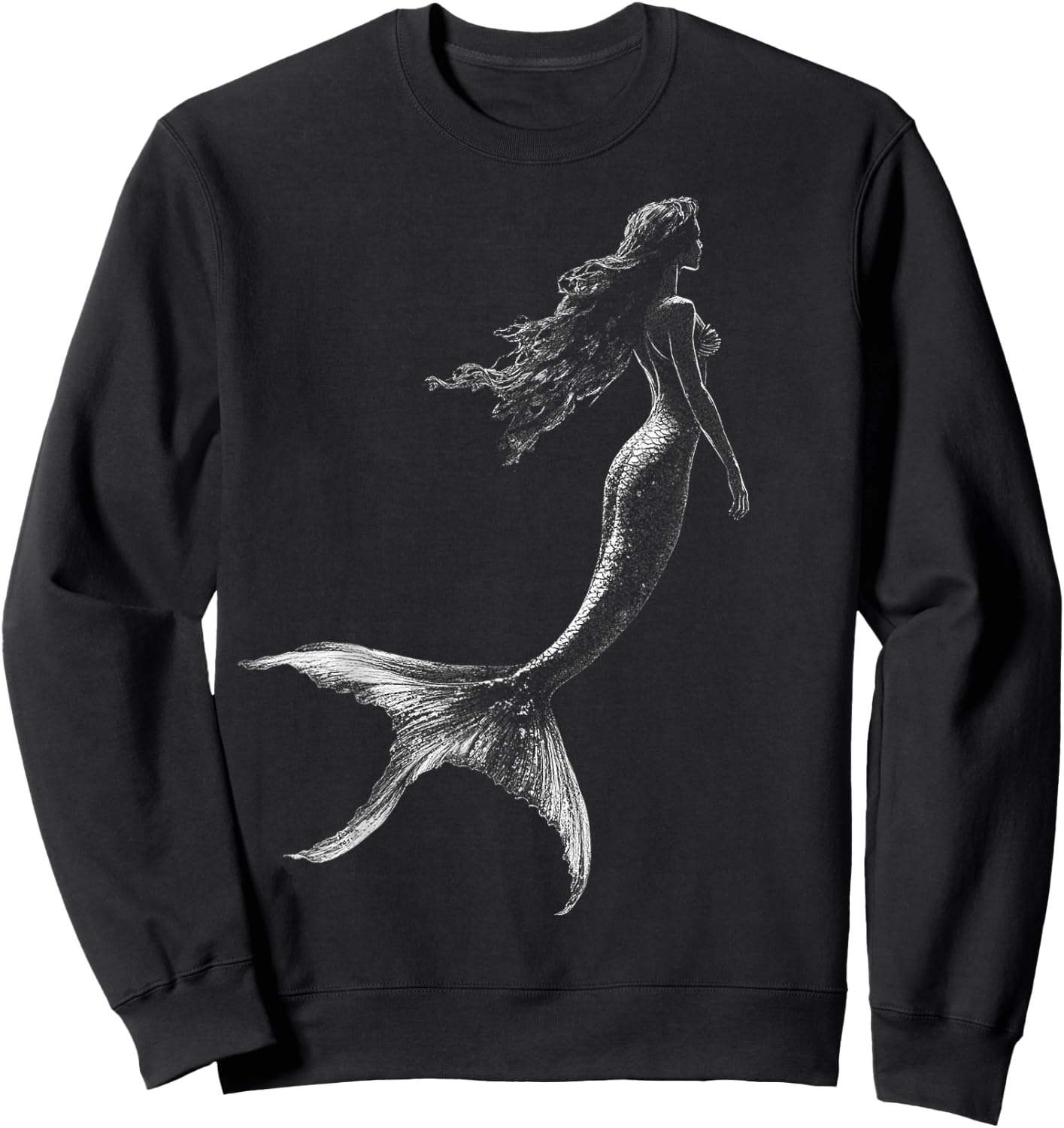 Mermaid Mythical Motif Fantasy Art Mermaid Sweatshirt - Sweatshirt | Black