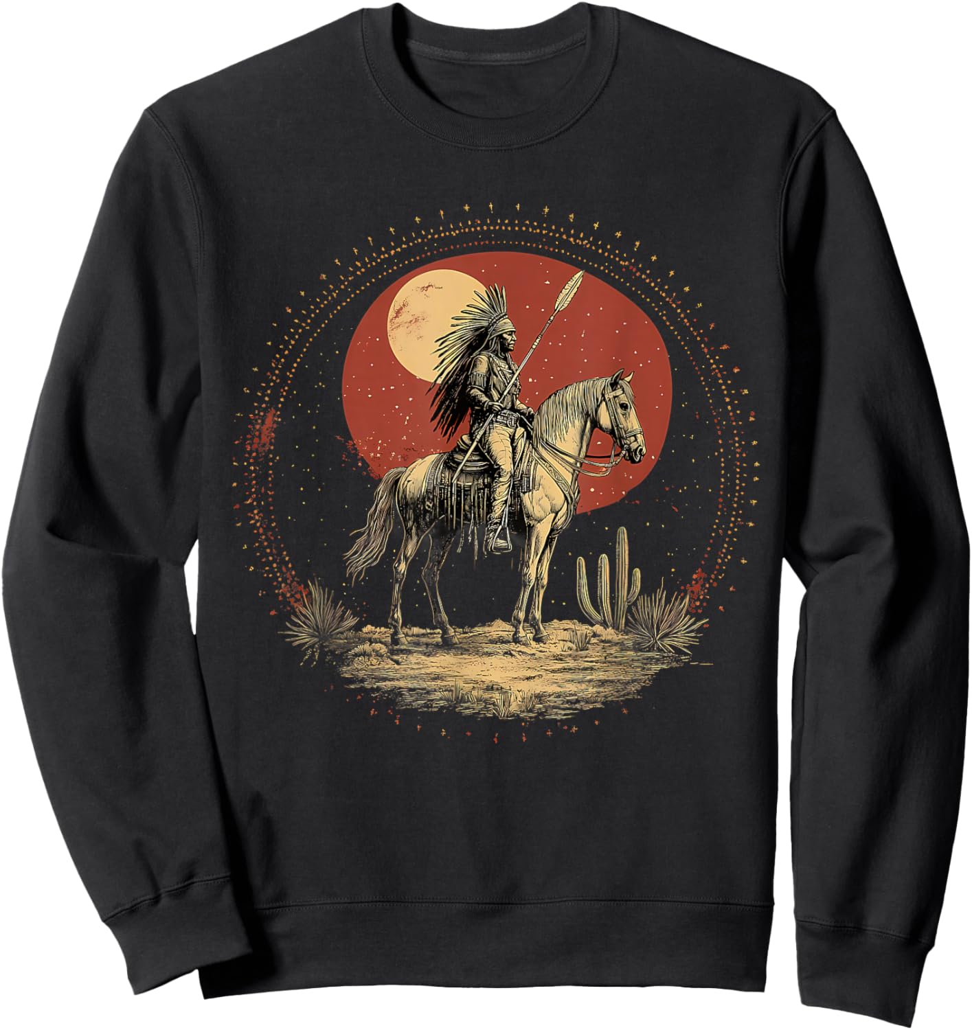 Indian Chief Feather Headdress Horse Native American Pride Sweatshirt - Sweatshirt | Black