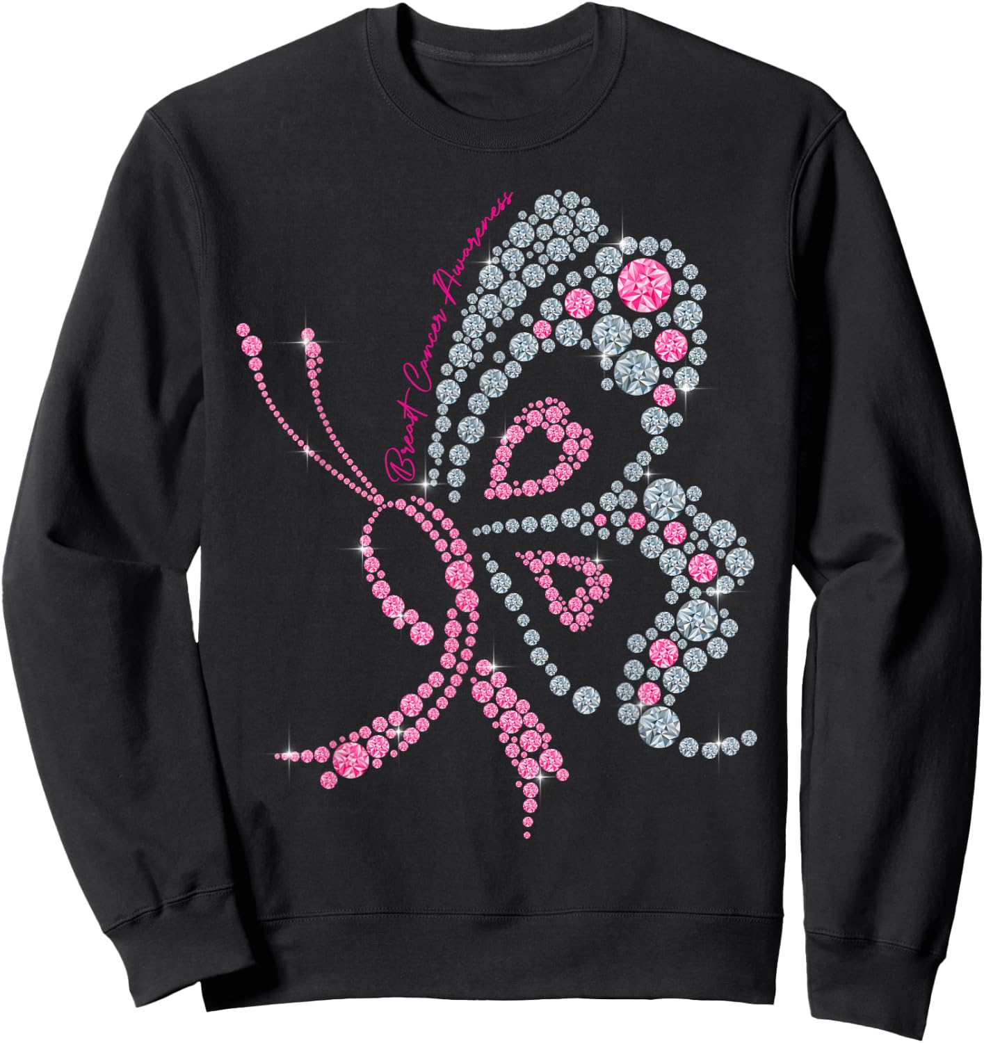 Breast Cancer Awareness Pink Butterfly Warrior Supporter Sweatshirt - Sweatshirt | Black
