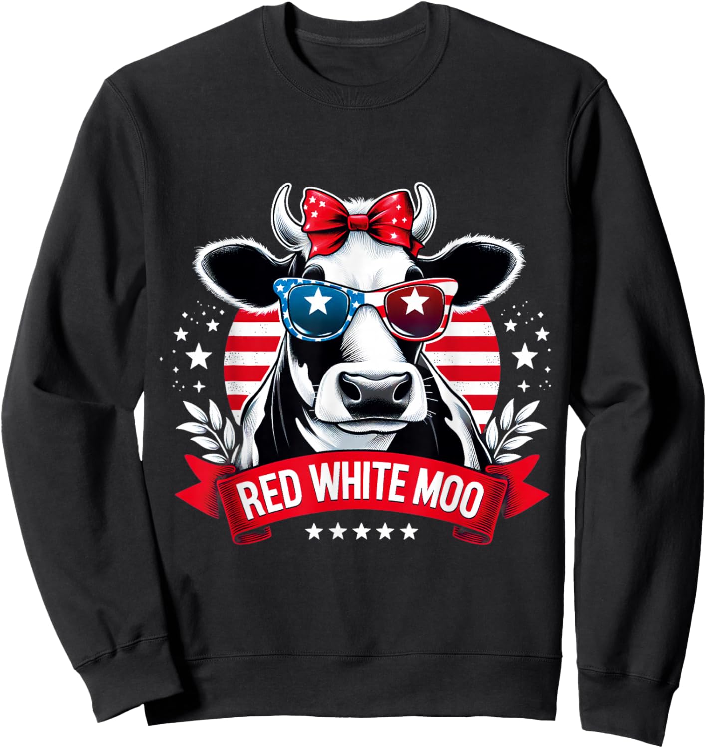 Patriotic Cow USA Flag 4th of July Red and White and Moo Sweatshirt - Sweatshirt | Black