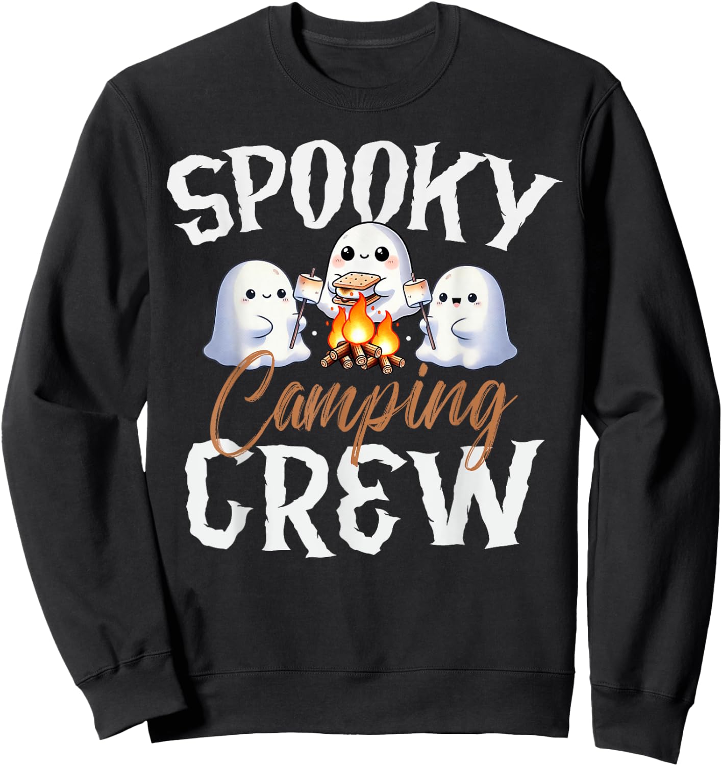 Spooky Camping Crew Halloween 2024 Campfire Happy Boo Ghost Sweatshirt - Sweatshirt | Black