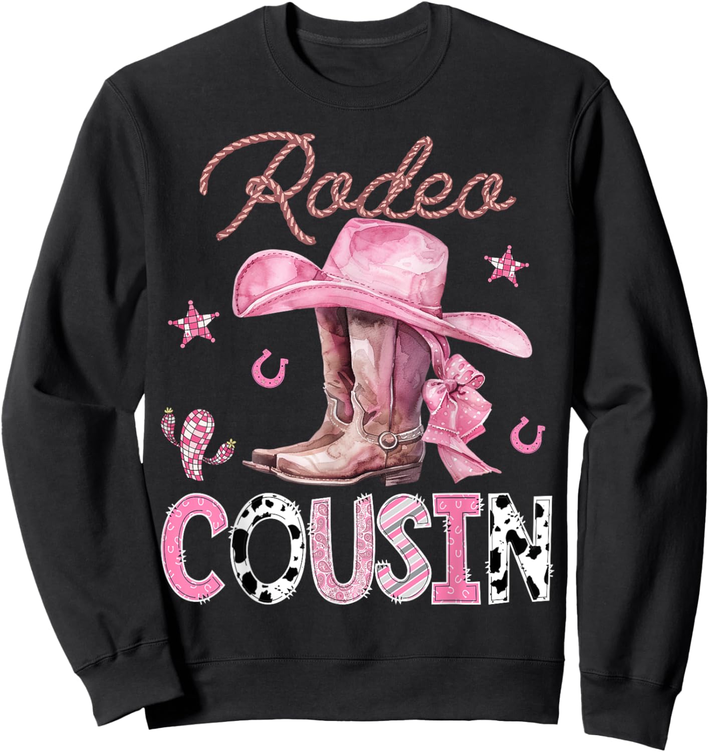 Rodeo Cousin Pink Boots Coquette CowGirl Birthday Party Sweatshirt - Sweatshirt | Black