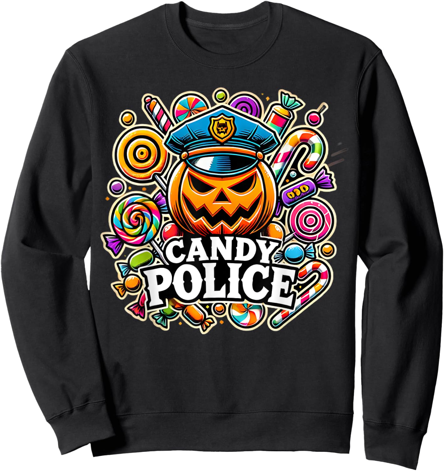 Candy Police Funny Halloween Party Trick or Treat Security Sweatshirt - Sweatshirt | Black