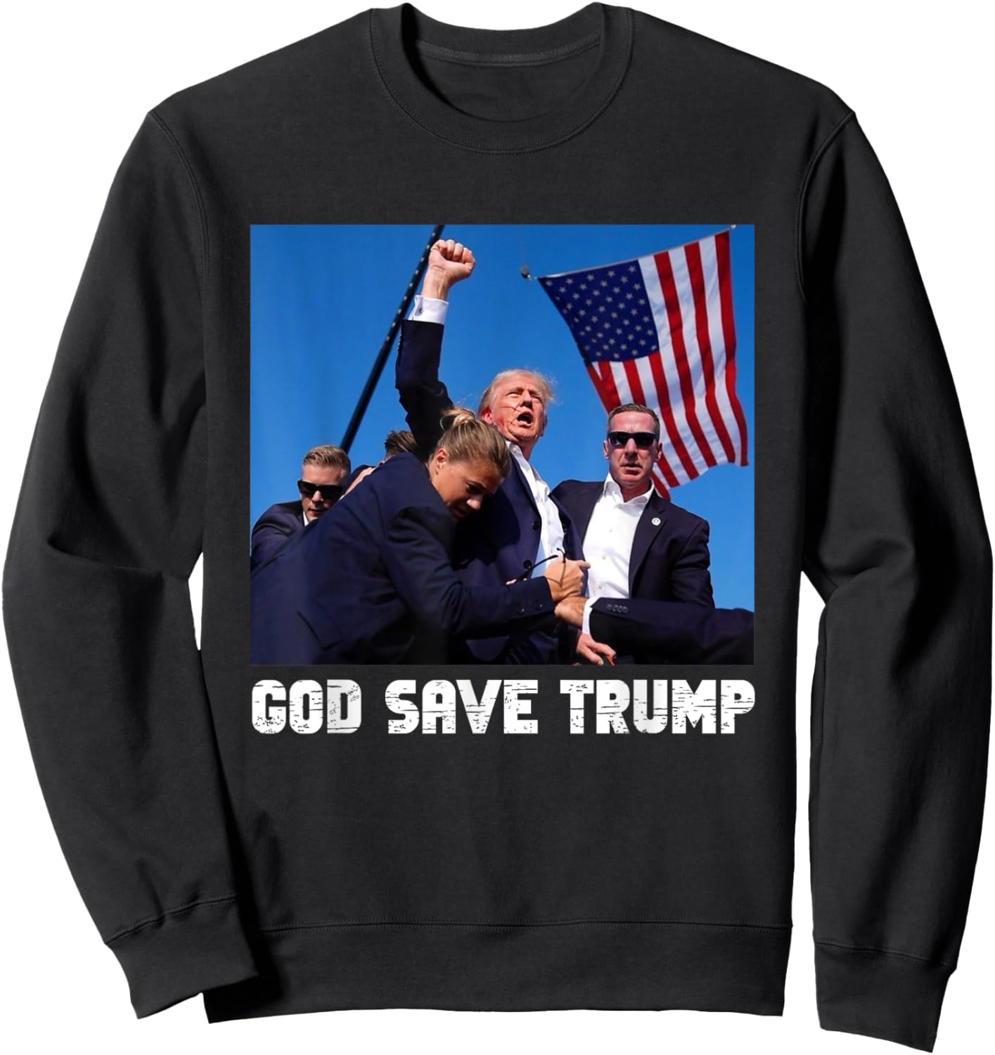 God Save President Trump, Donald Trump 2024 Sweatshirt - Sweatshirt | Black