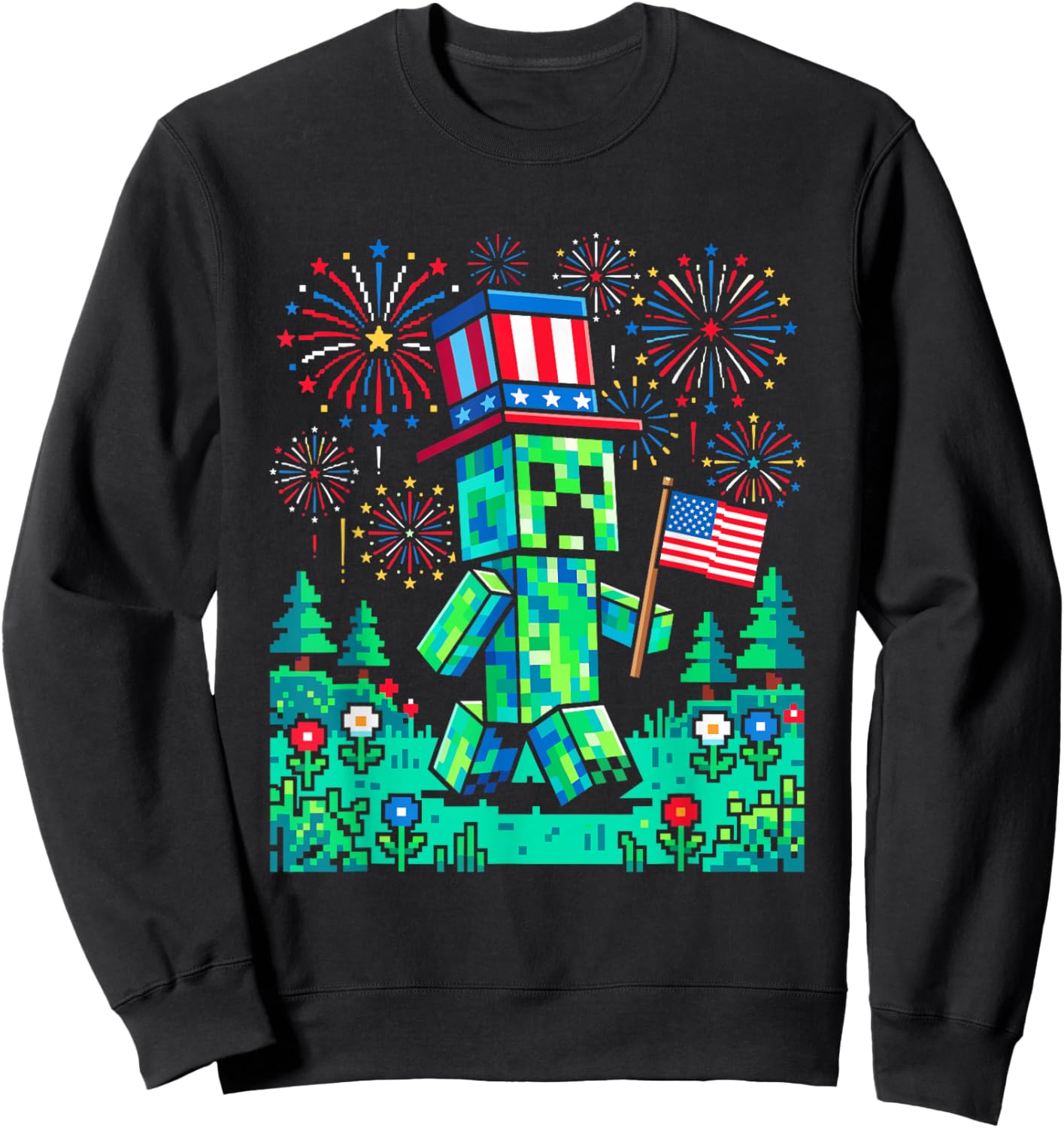 US Flag 4th of July Gamer Pixel Gaming Patriotic Boys Kids Sweatshirt - Sweatshirt | Black
