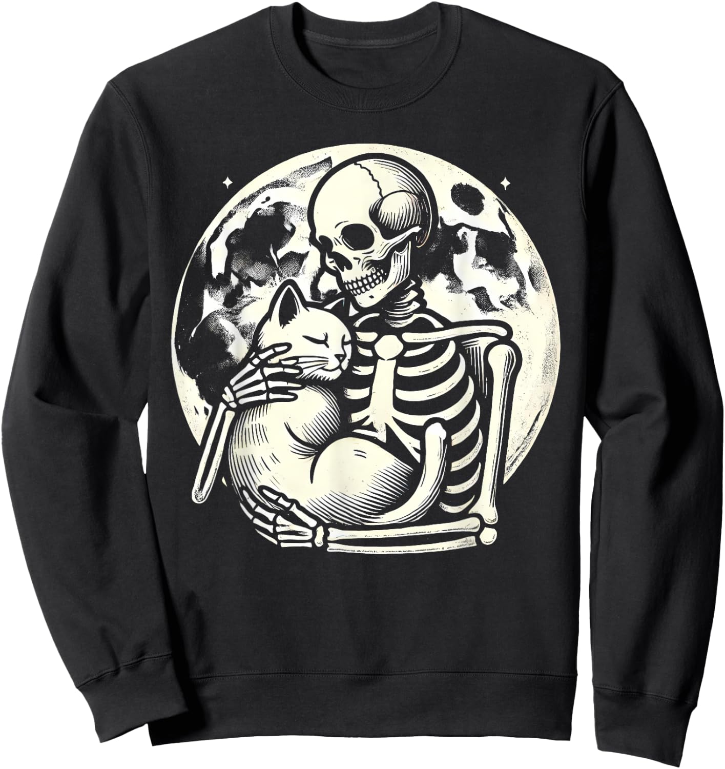 Skeleton Holding Cat Spooky Skull Halloween Gothic Kitty Women Kids Sweatshirt - Sweatshirt | Black