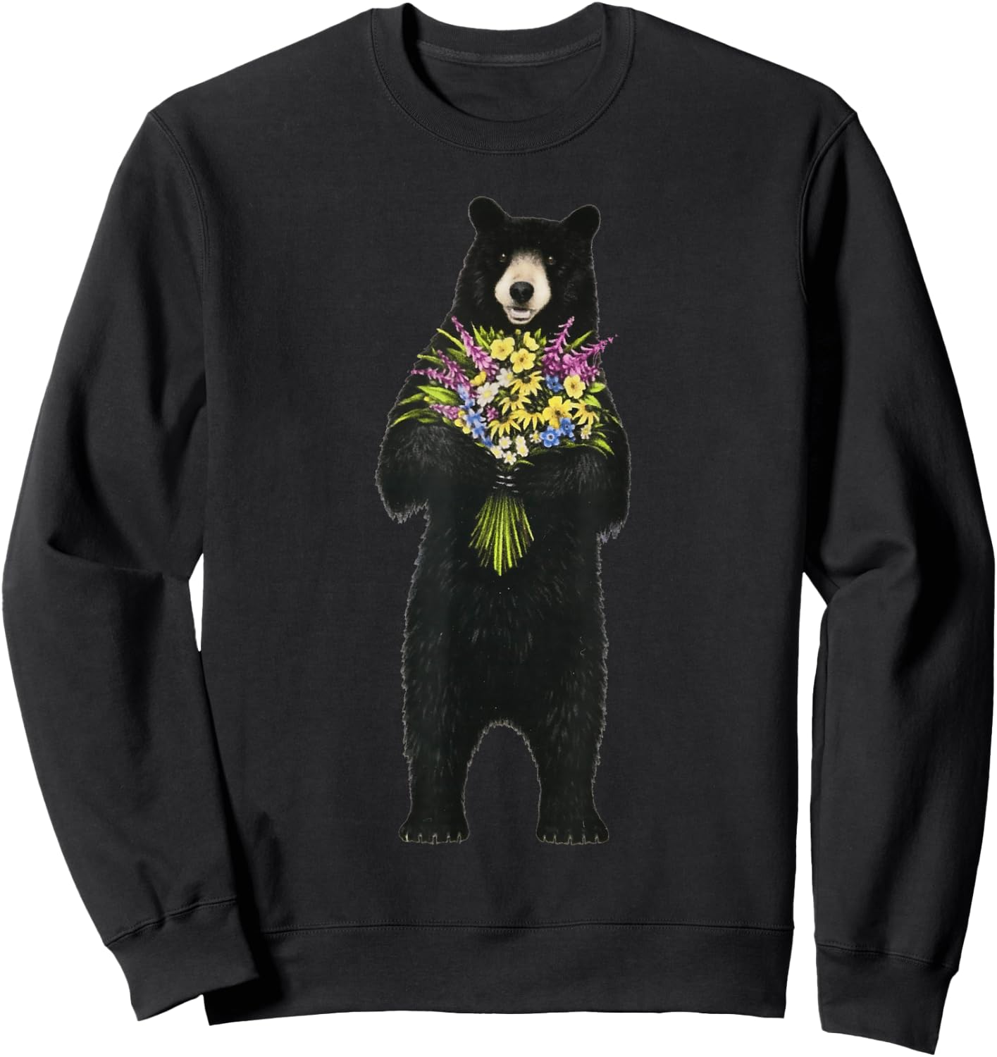 Black bear with a bouquet of wild flowers Sweatshirt - Sweatshirt | Black