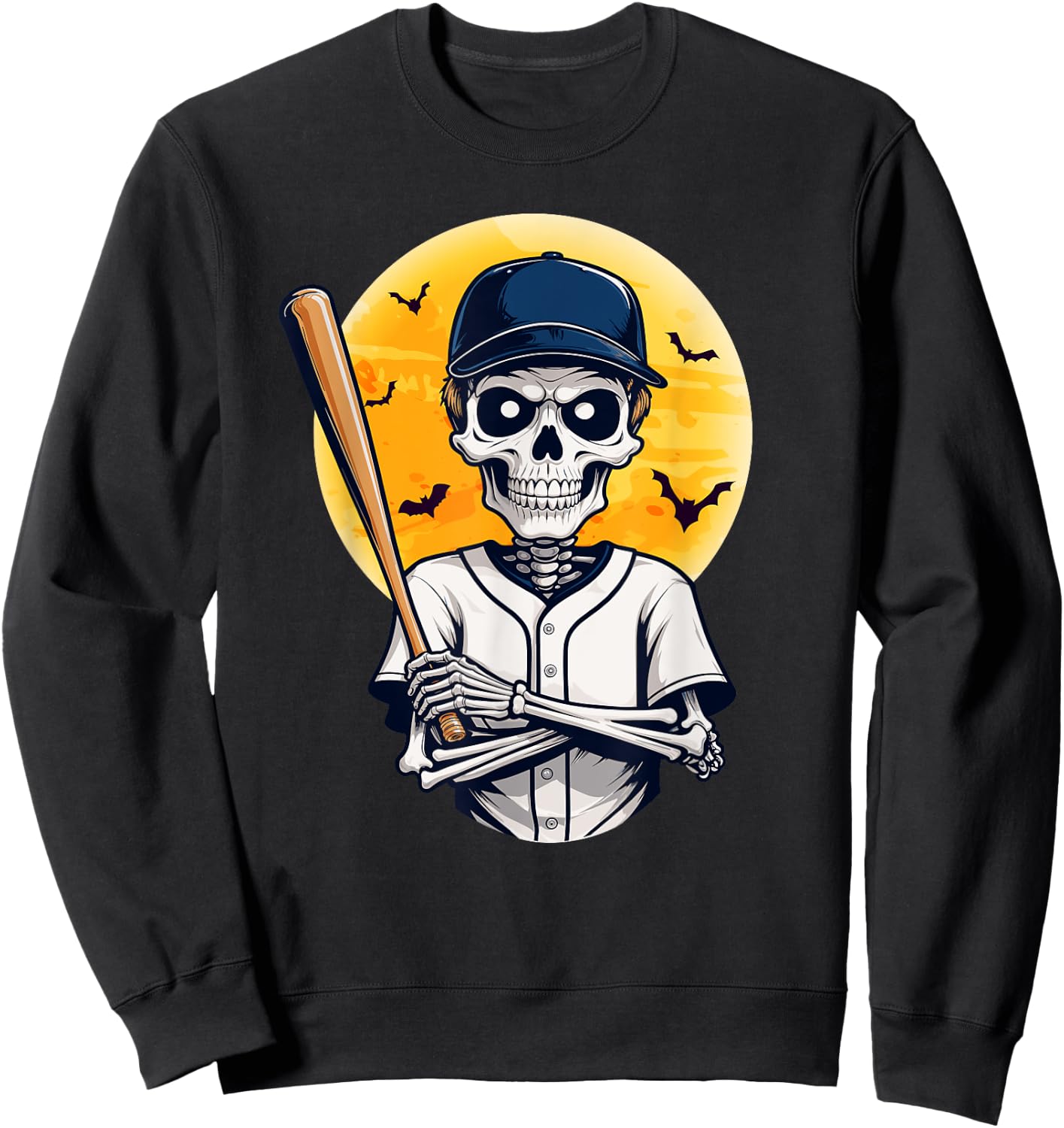 Baseball Skeleton Halloween Skeleton Playing Baseball Sweatshirt - Sweatshirt | Black