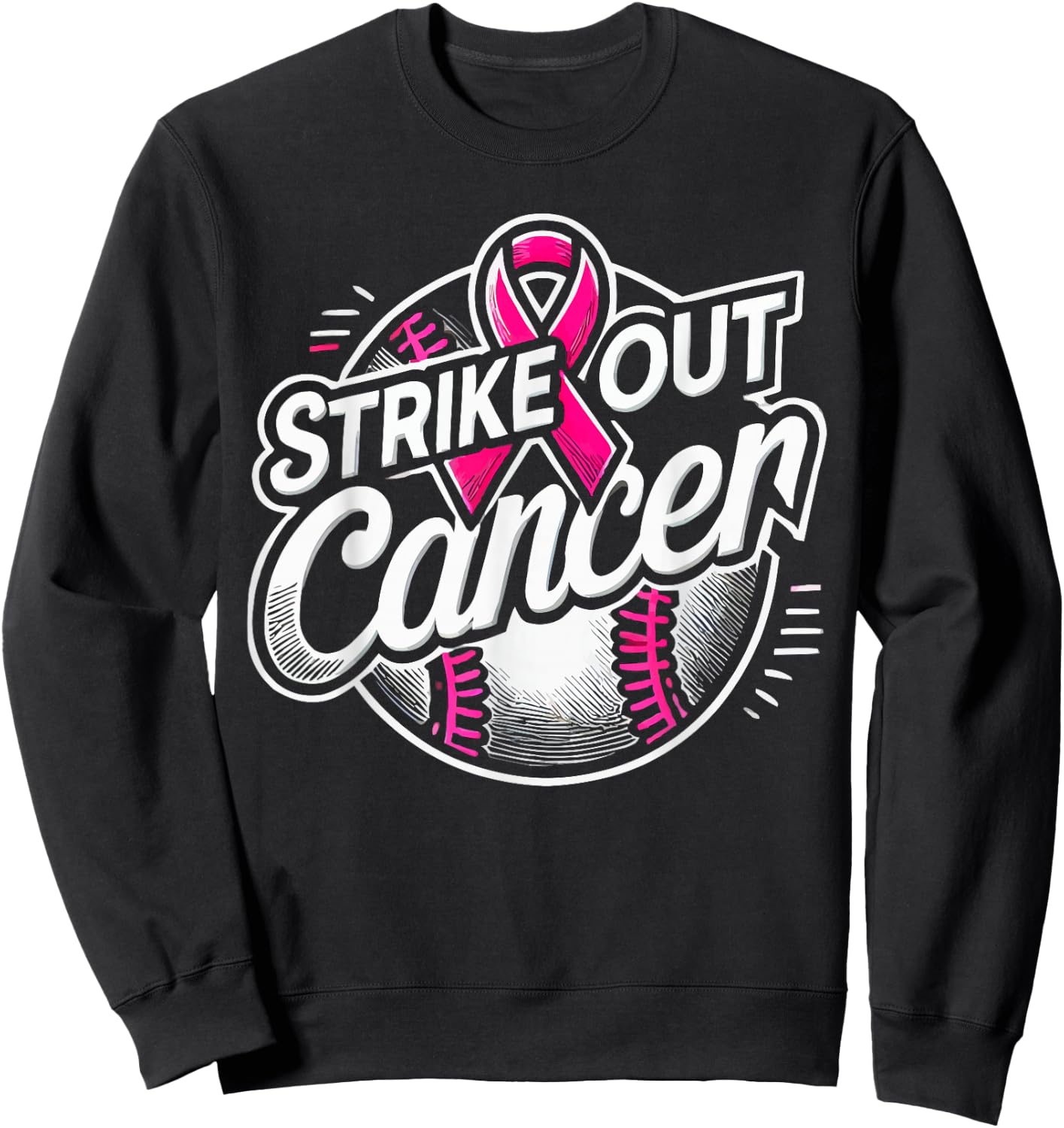 Baseball Breast Cancer Awareness Month Pink Ribbon Sweatshirt - Sweatshirt | Black