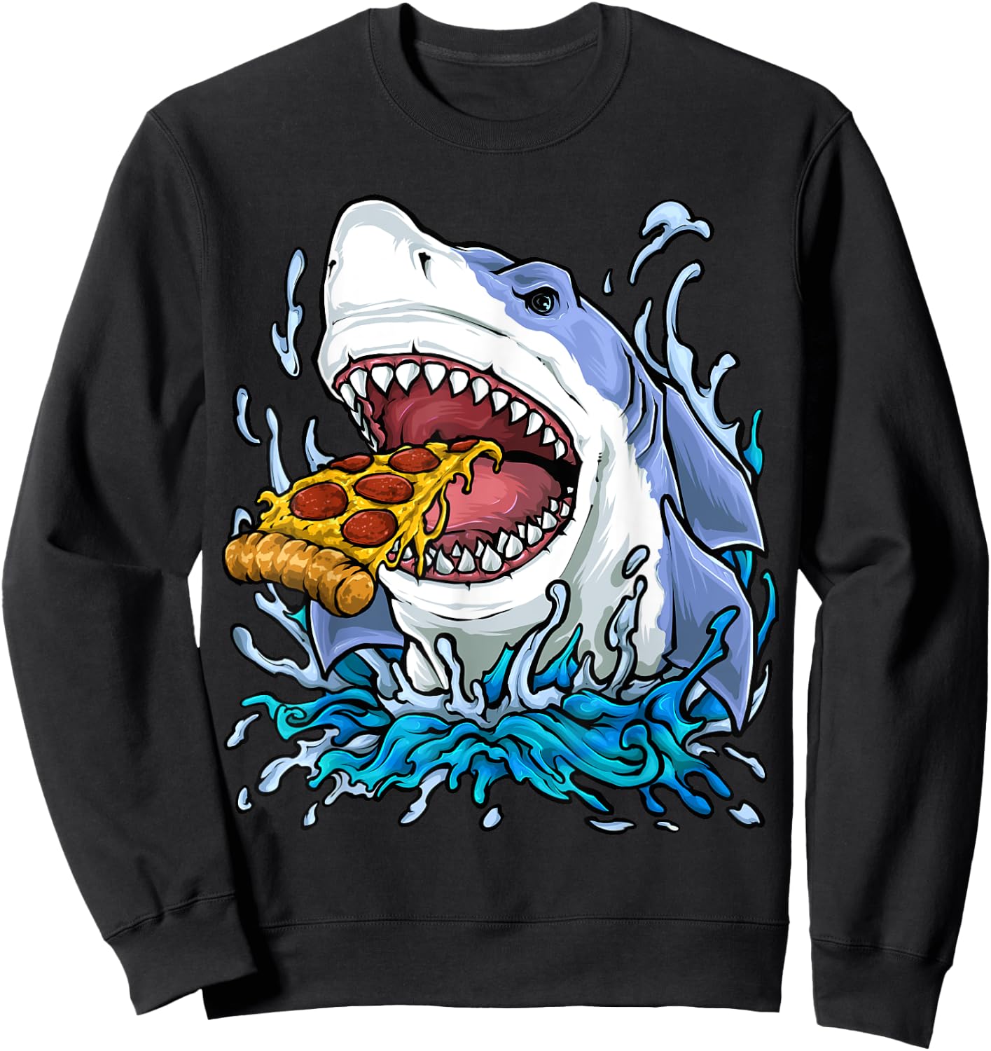 Shark Eating Pizza Sweatshirt - Sweatshirt | Black