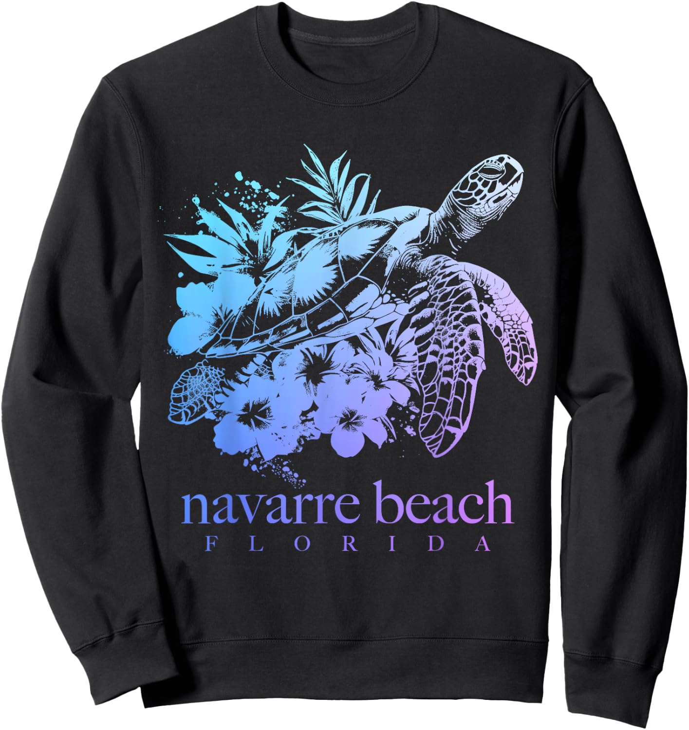 Navarre Beach Florida Turtle Flowers Surfer Souvenir Sweatshirt - Sweatshirt | Black