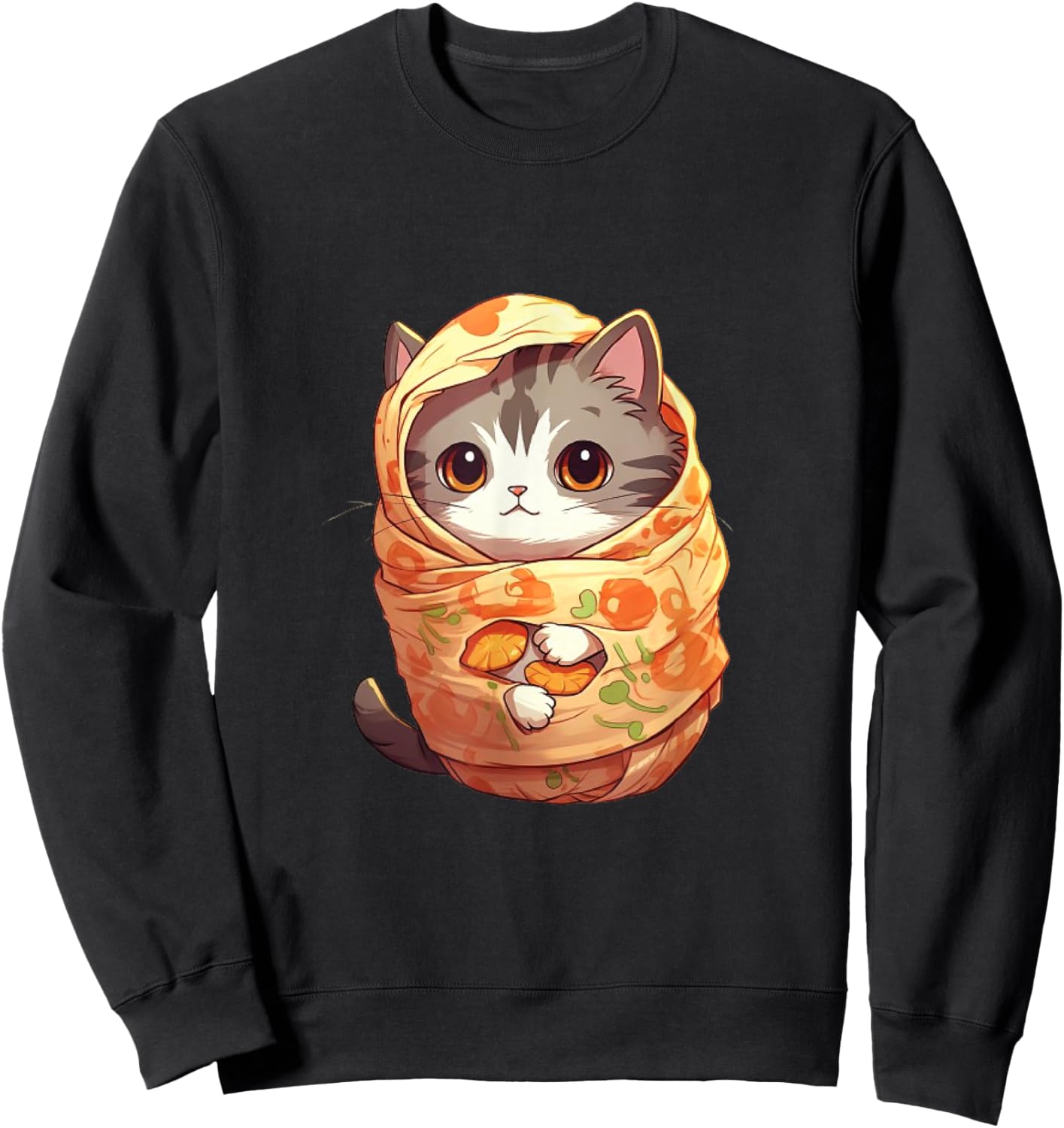 Funny cute cat burrito anime style mexican foodie lover Men Women Girls Kids Sweatshirt - Sweatshirt | Black