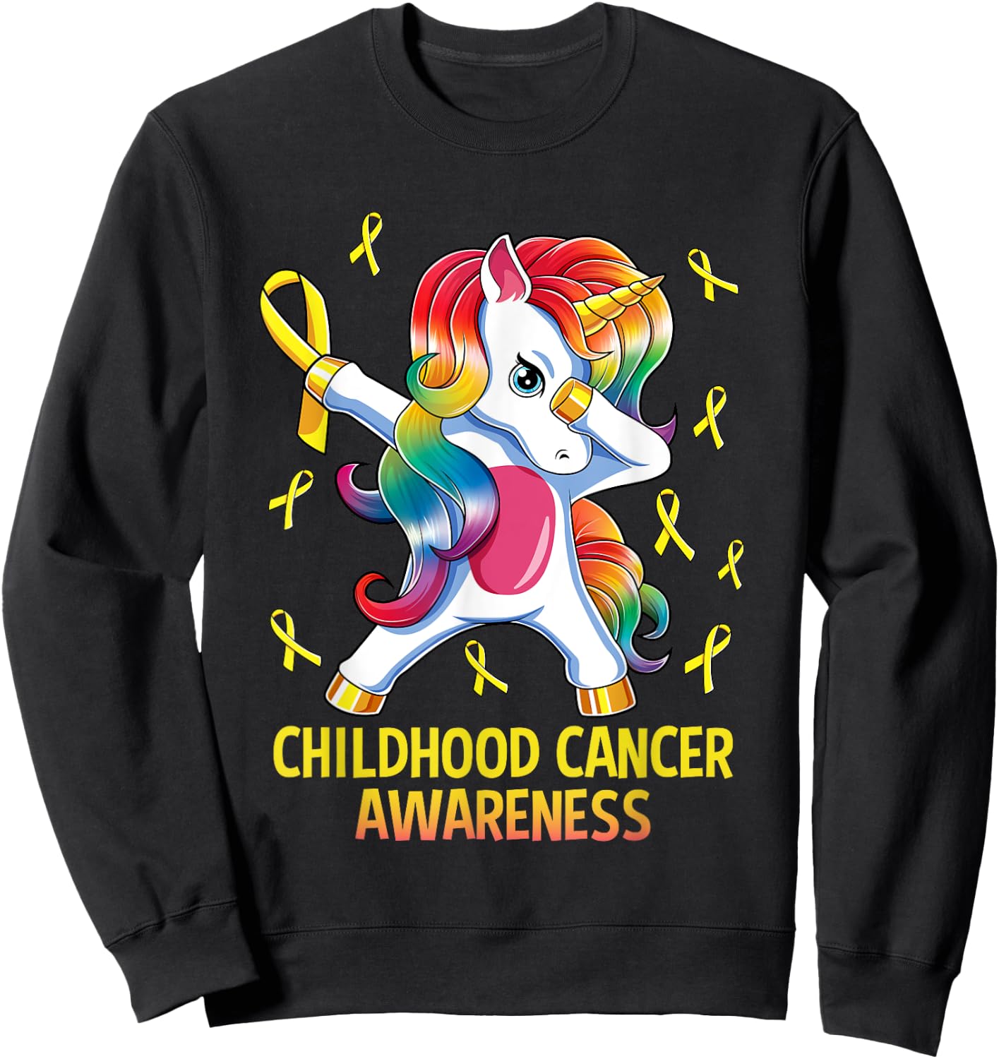 Dabbing Unicorn Childhood Cancer Awareness Sweatshirt - Sweatshirt | Black